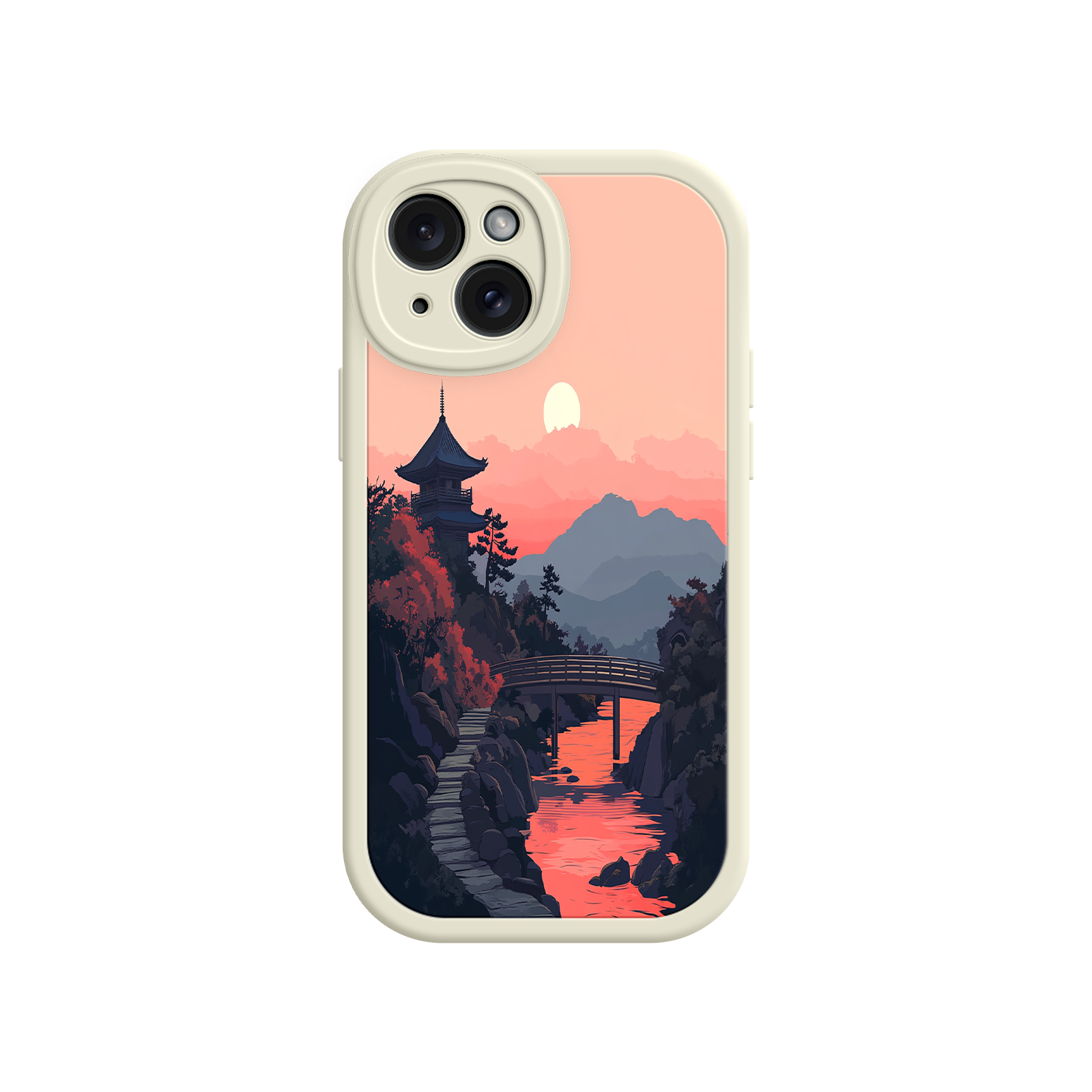 Japanese Sunset Landscape Phone Case – Scenic Pagoda Design for iPhone