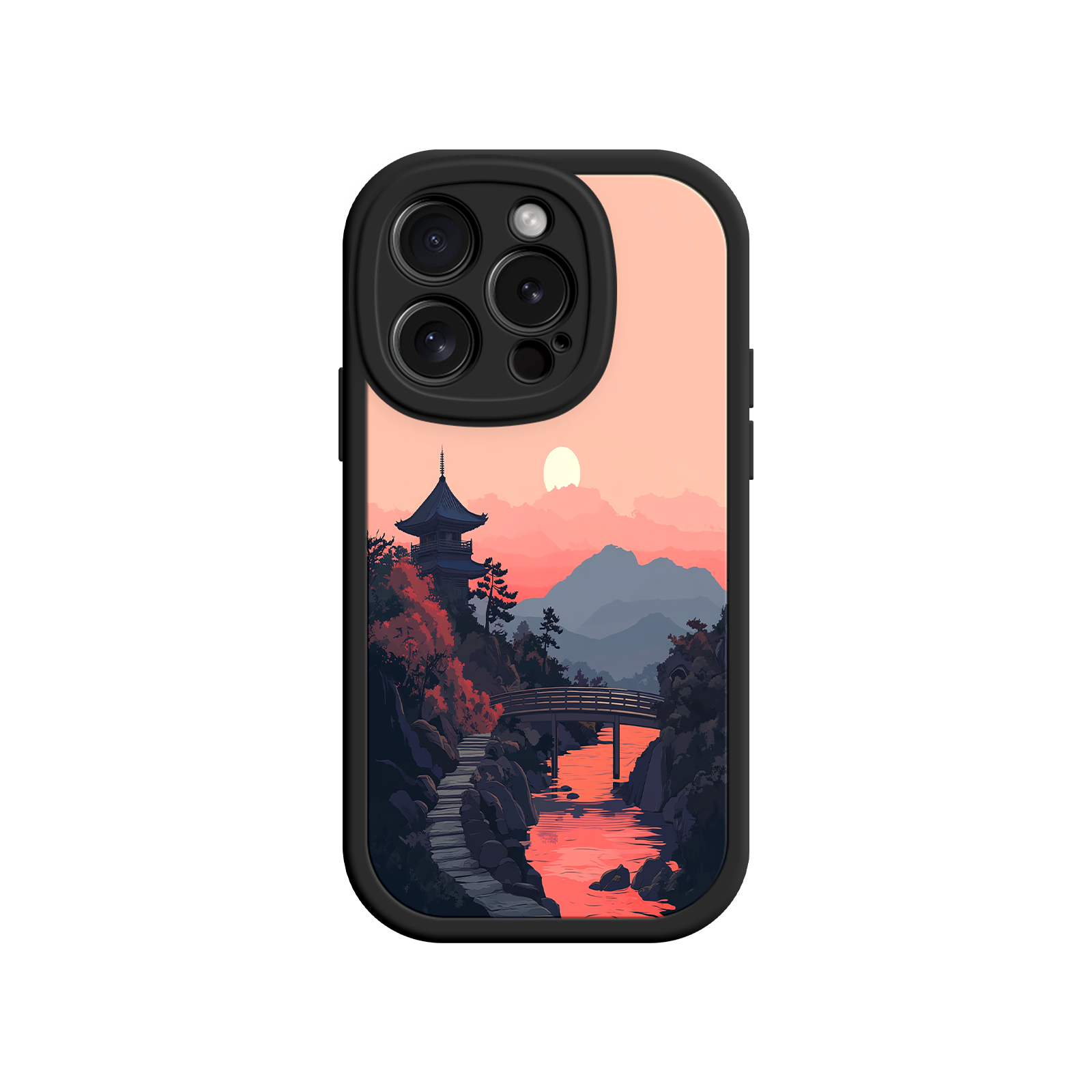 Japanese Sunset Landscape Phone Case – Scenic Pagoda Design for iPhone