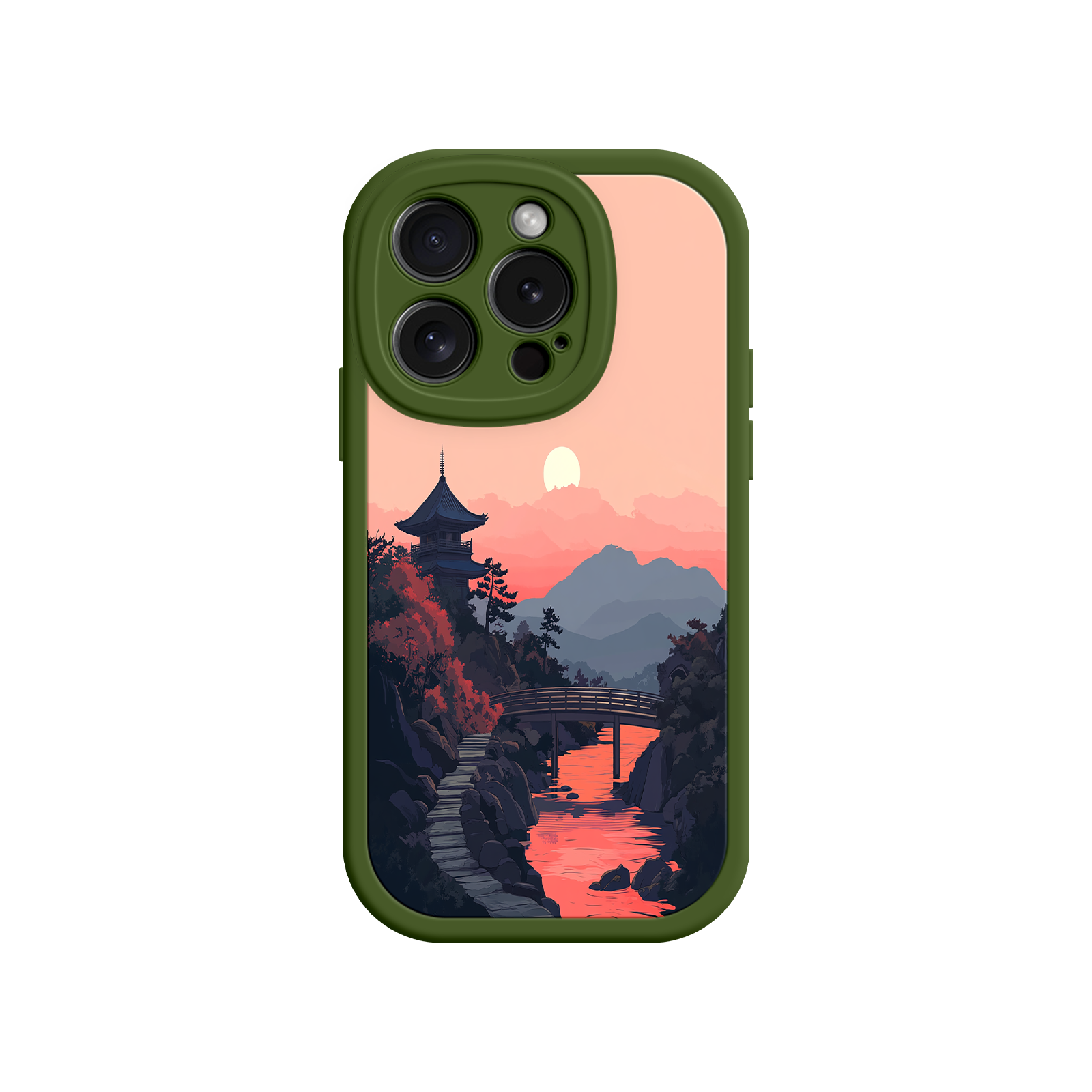 Japanese Sunset Landscape Phone Case – Scenic Pagoda Design for iPhone