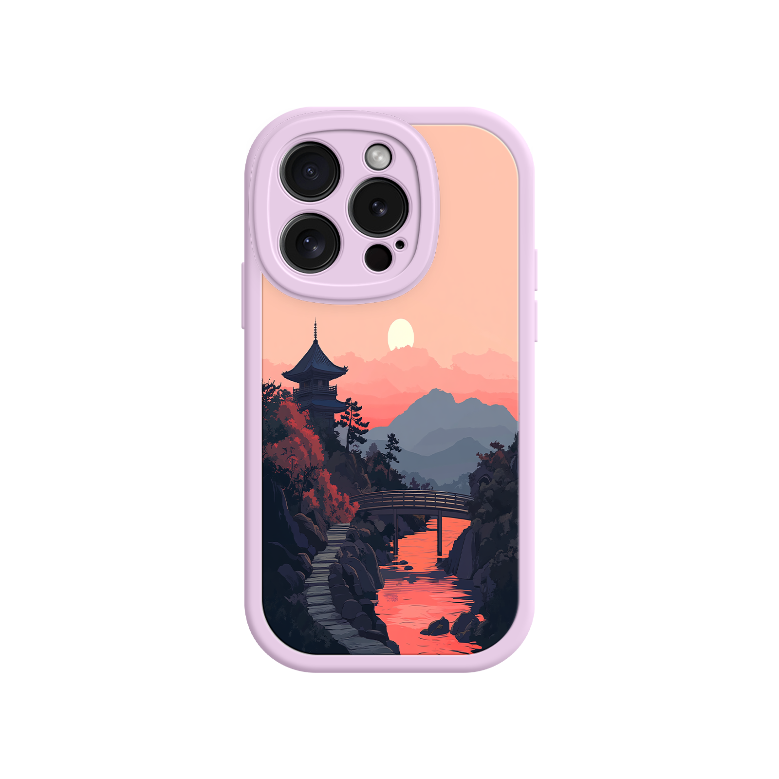 Japanese Sunset Landscape Phone Case – Scenic Pagoda Design for iPhone