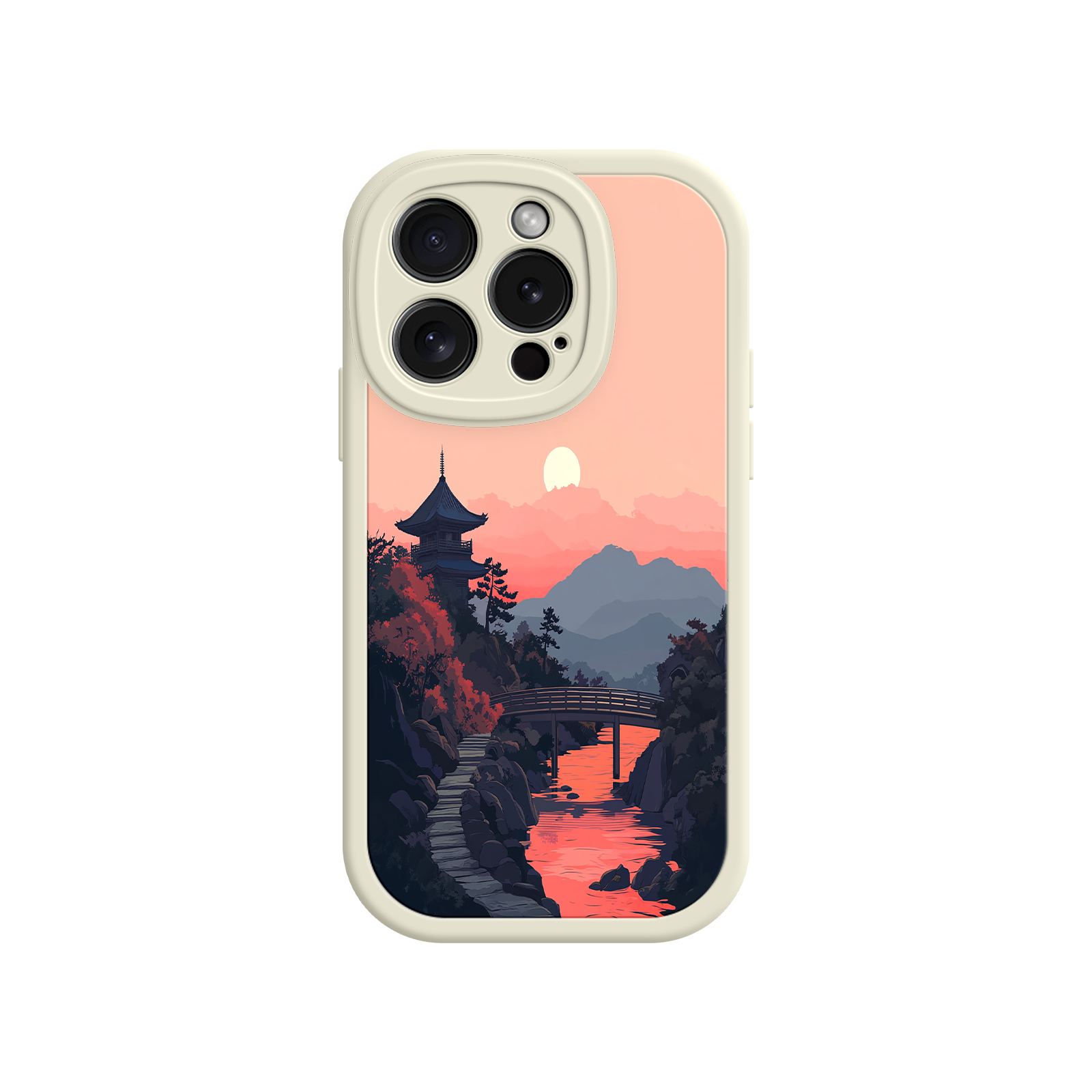 Japanese Sunset Landscape Phone Case – Scenic Pagoda Design for iPhone