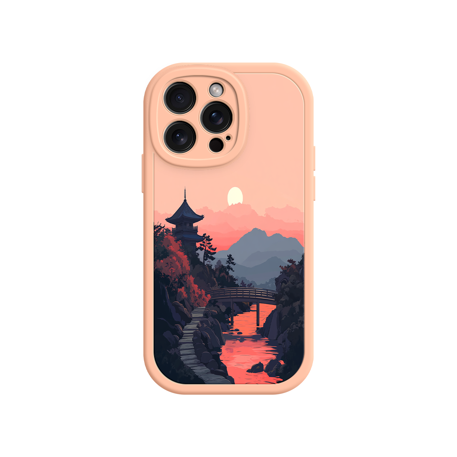 Japanese Sunset Landscape Phone Case – Scenic Pagoda Design for iPhone