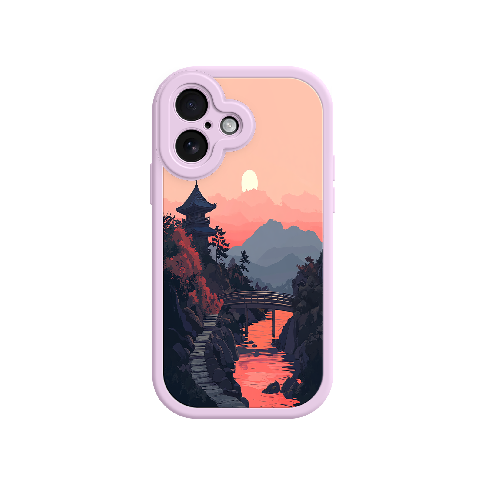 Japanese Sunset Landscape Phone Case – Scenic Pagoda Design for iPhone