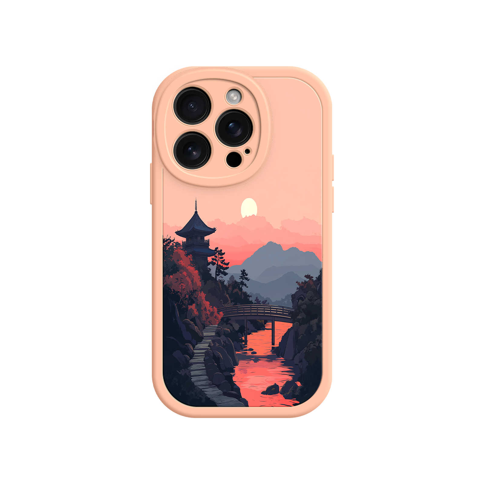 Japanese Sunset Landscape Phone Case – Scenic Pagoda Design for iPhone