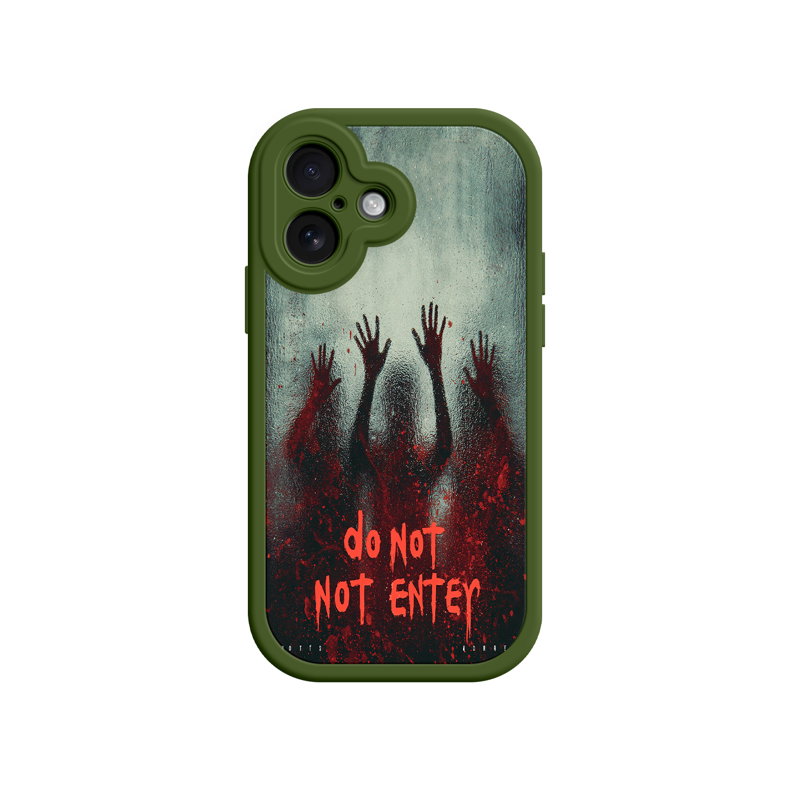 iPhone case with blood splatter and shadow figures
