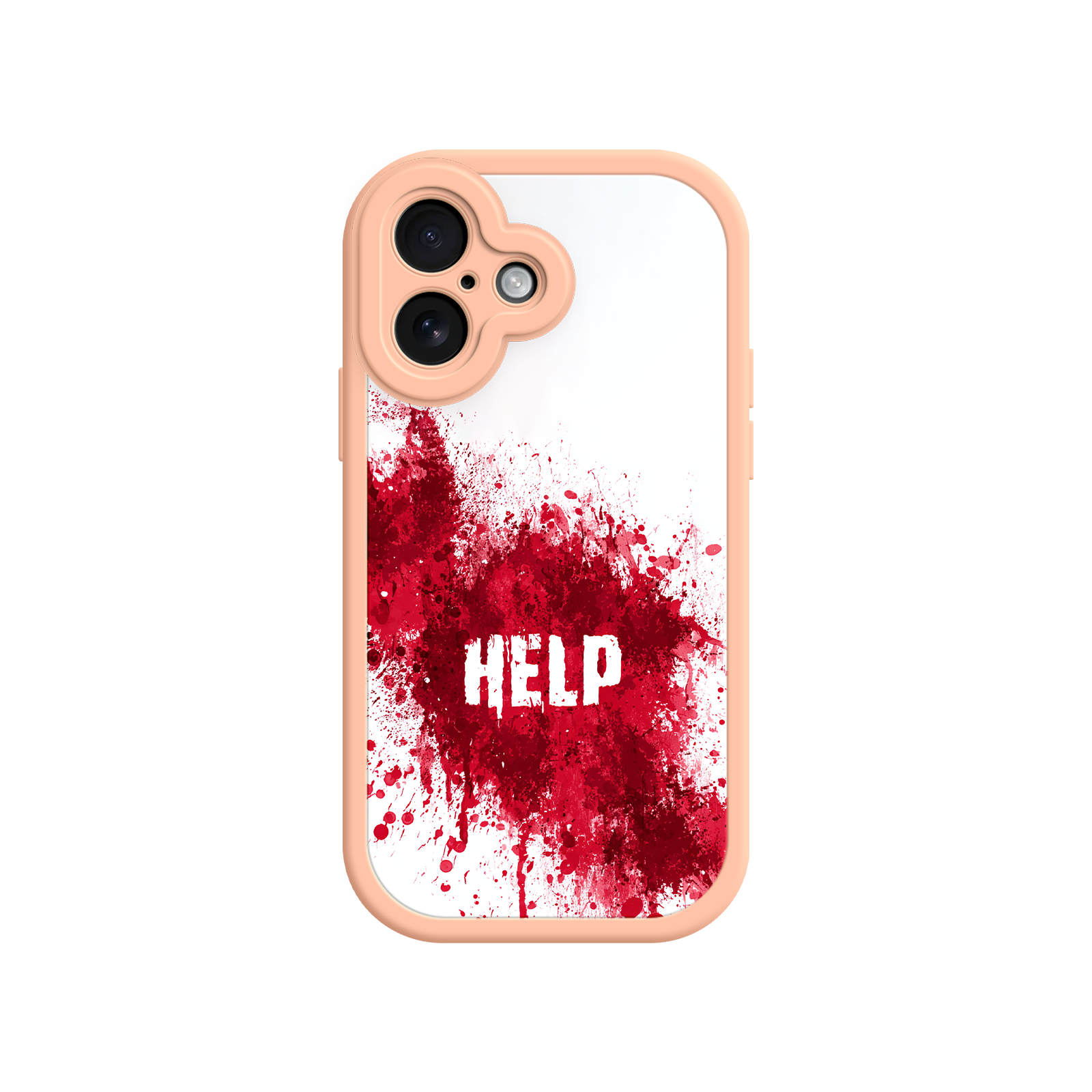 Scary phone case with “HELP” message in bold white
