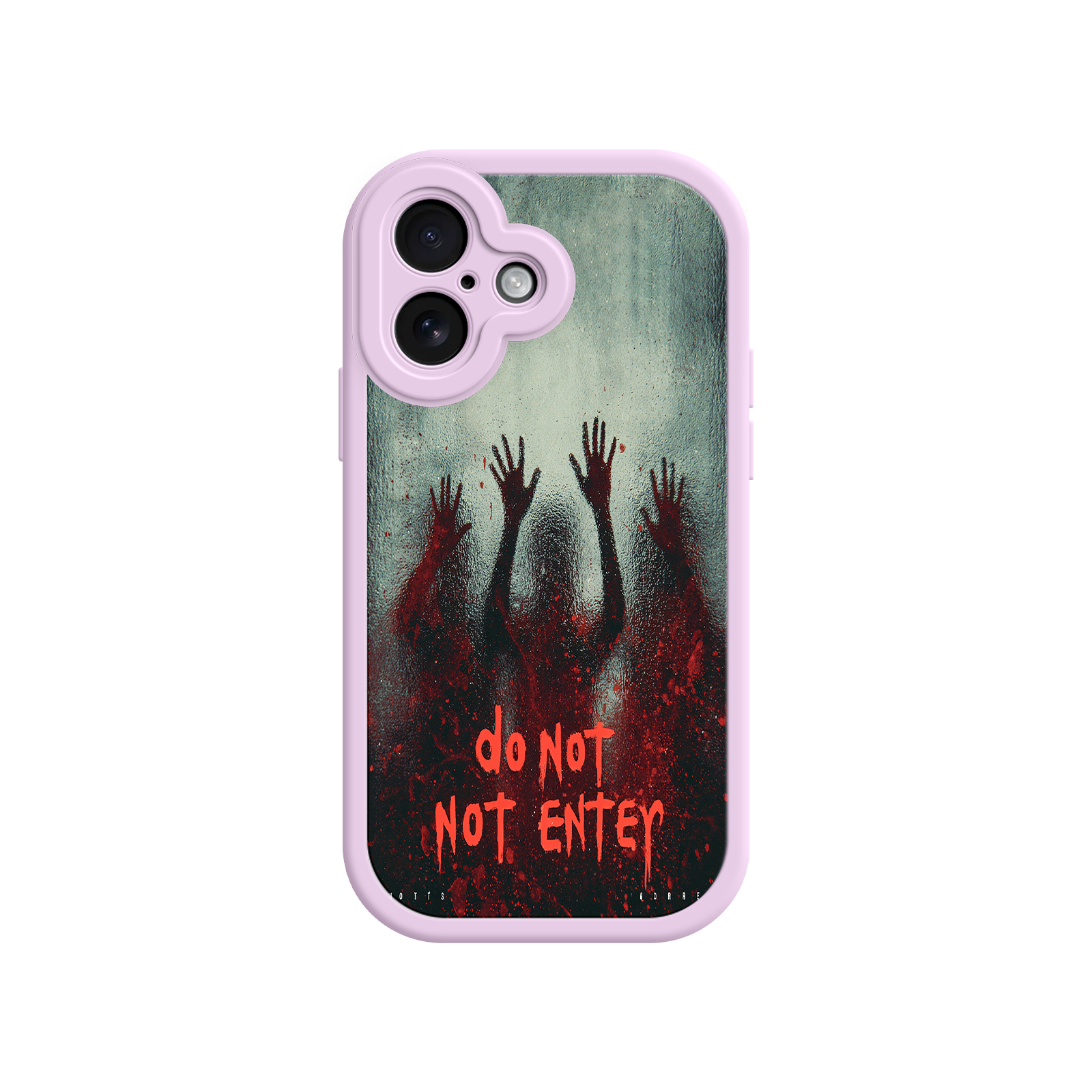 Scary phone case with foggy background and red text