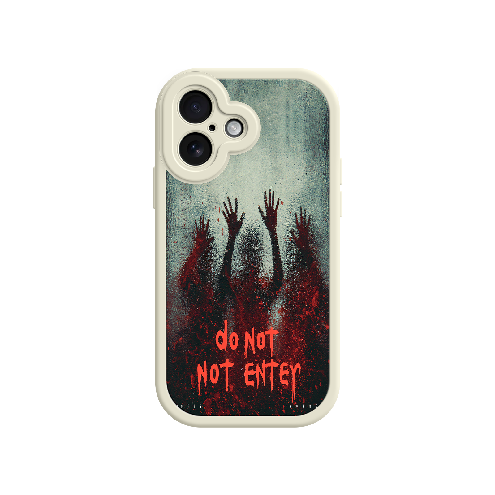 iPhone case with eerie fog and red warning message
