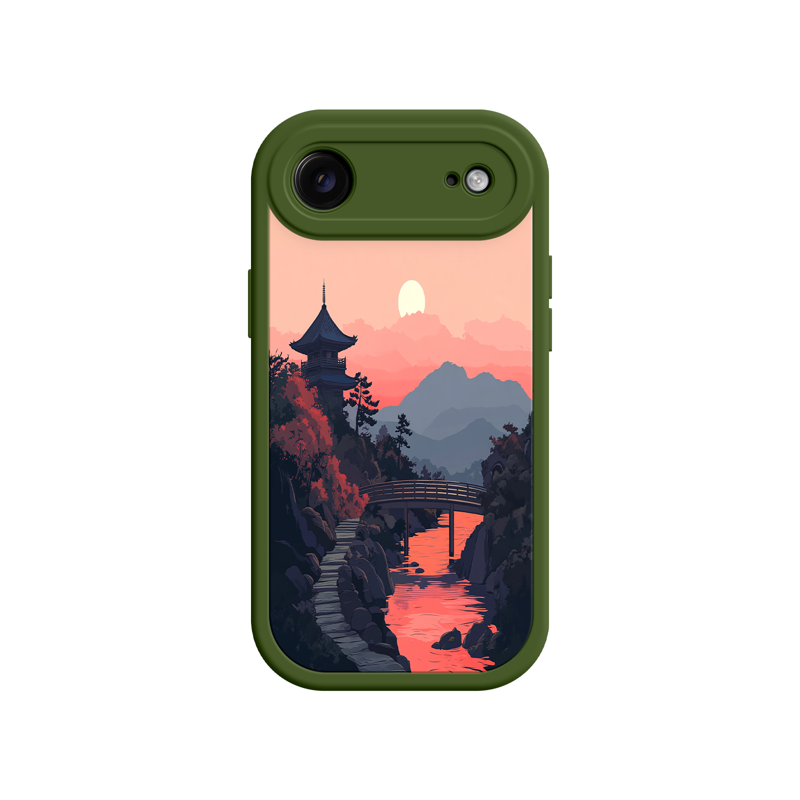 Japanese Sunset Landscape Phone Case – Scenic Pagoda Design for iPhone