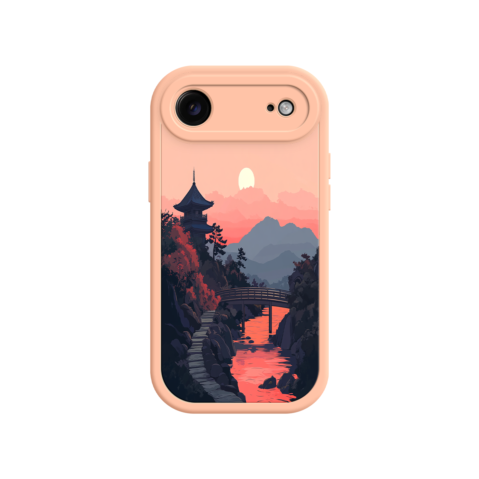 Japanese Sunset Landscape Phone Case – Scenic Pagoda Design for iPhone