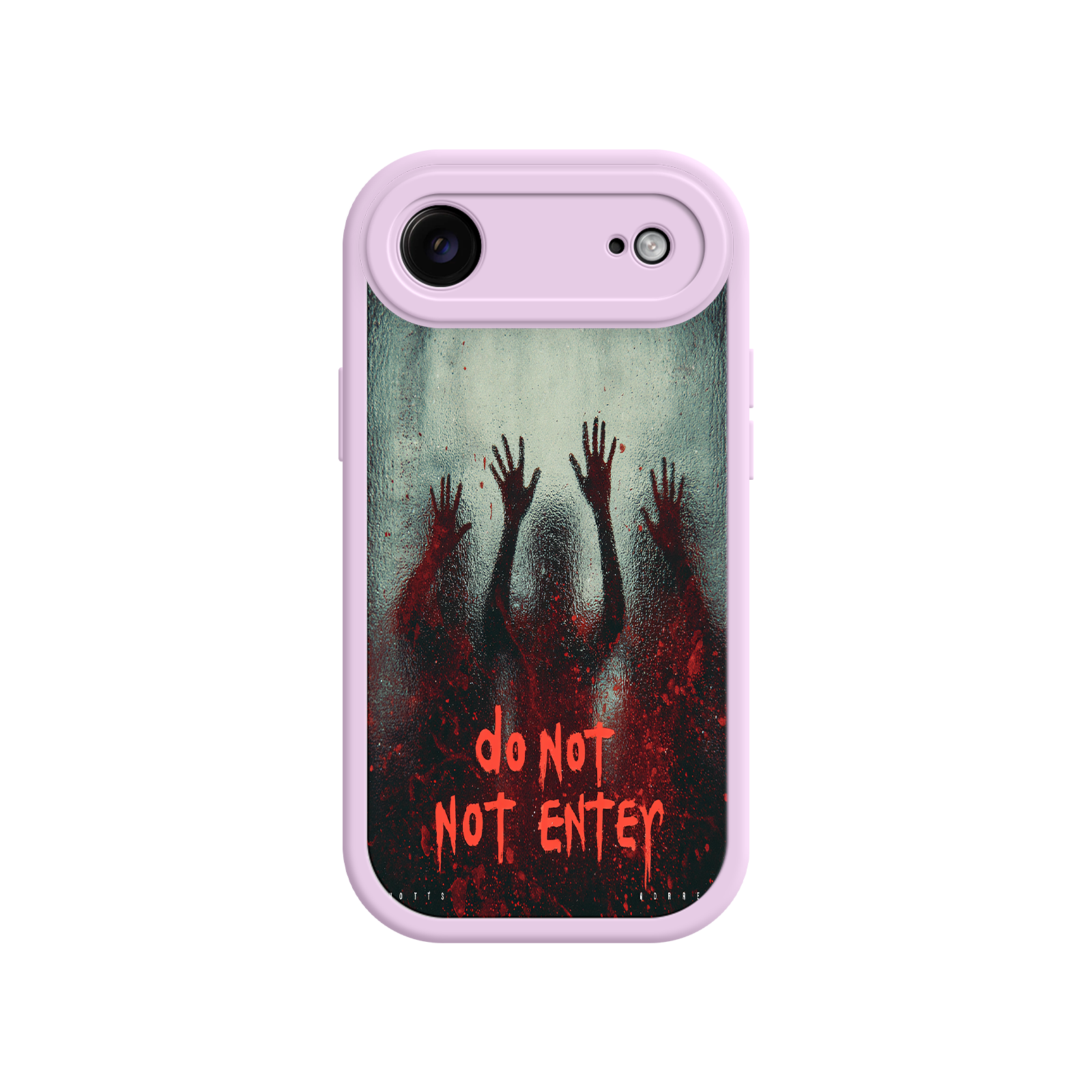 Graphic horror phone case with bold red lettering