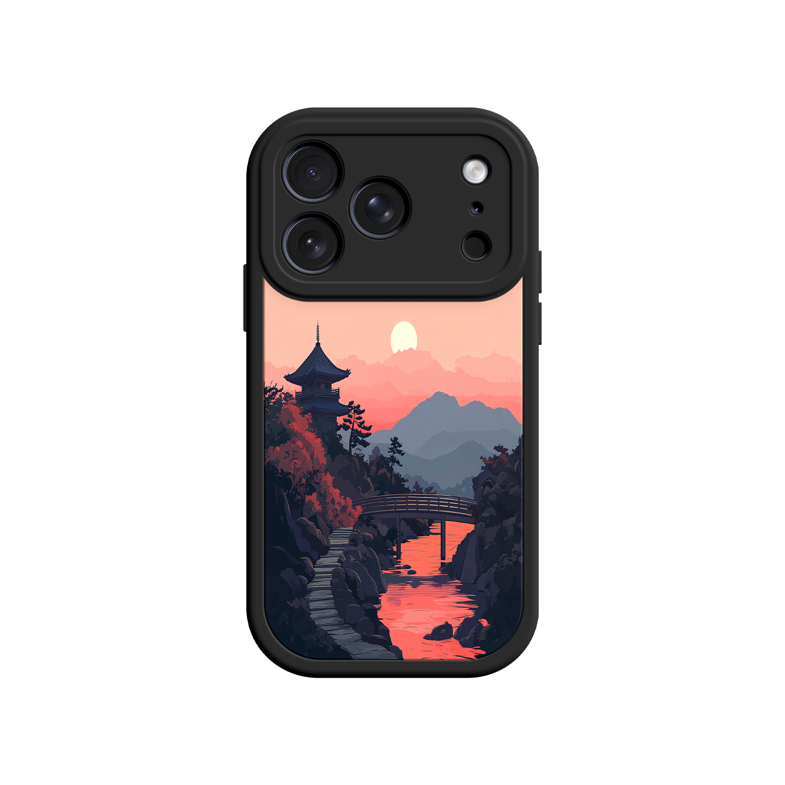 Japanese Sunset Landscape Phone Case – Scenic Pagoda Design for iPhone