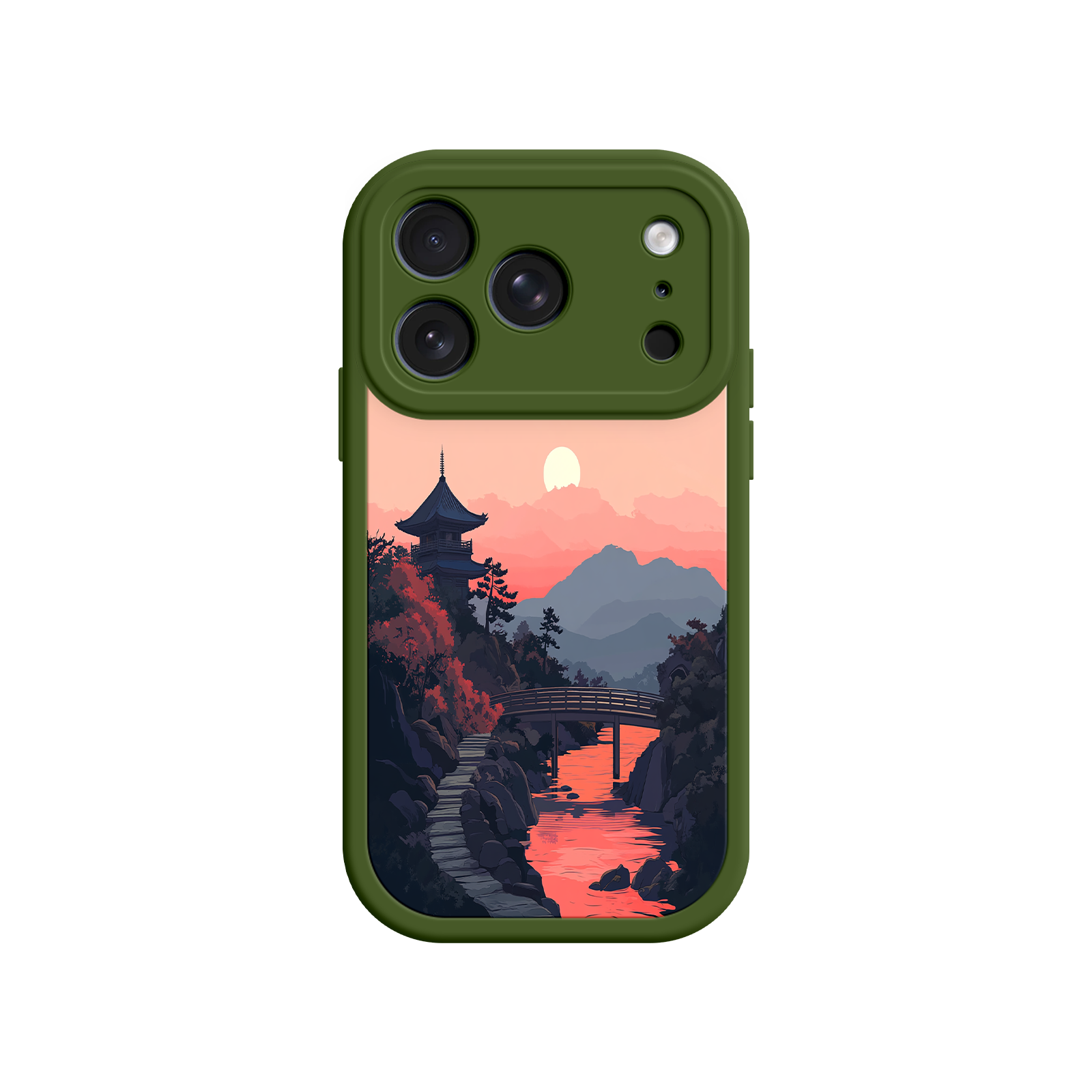 Japanese Sunset Landscape Phone Case – Scenic Pagoda Design for iPhone