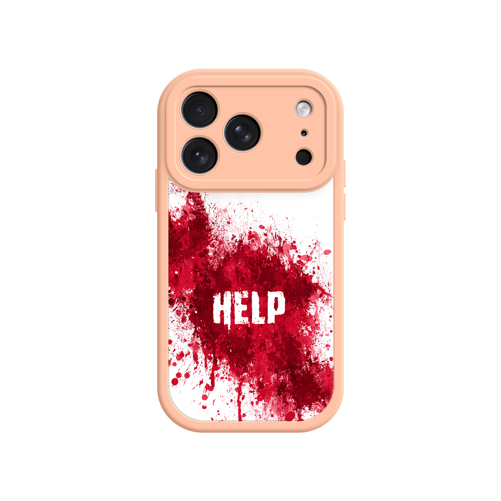 Distressed phone case with dramatic “HELP” lettering