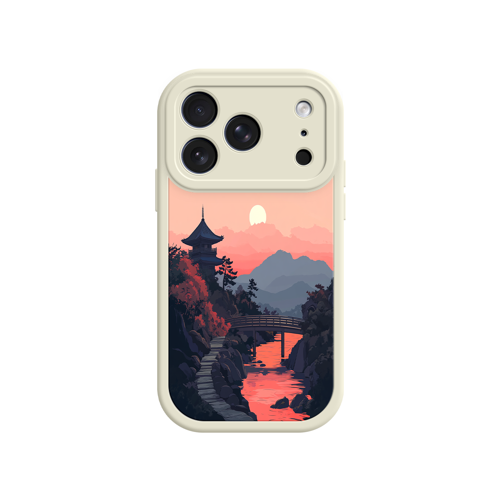 Japanese Sunset Landscape Phone Case – Scenic Pagoda Design for iPhone