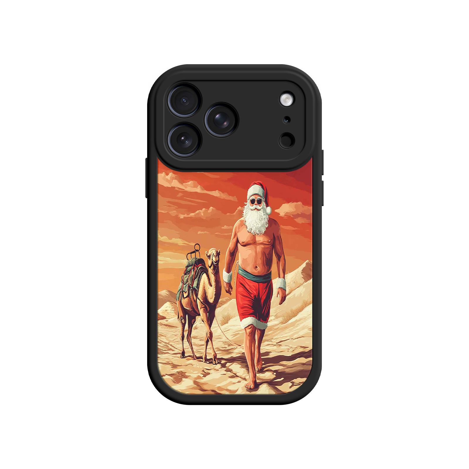 Desert Santa iPhone 17 Case – Funny Christmas Design, Muscular Santa & Camel, Holiday Heat Vibes