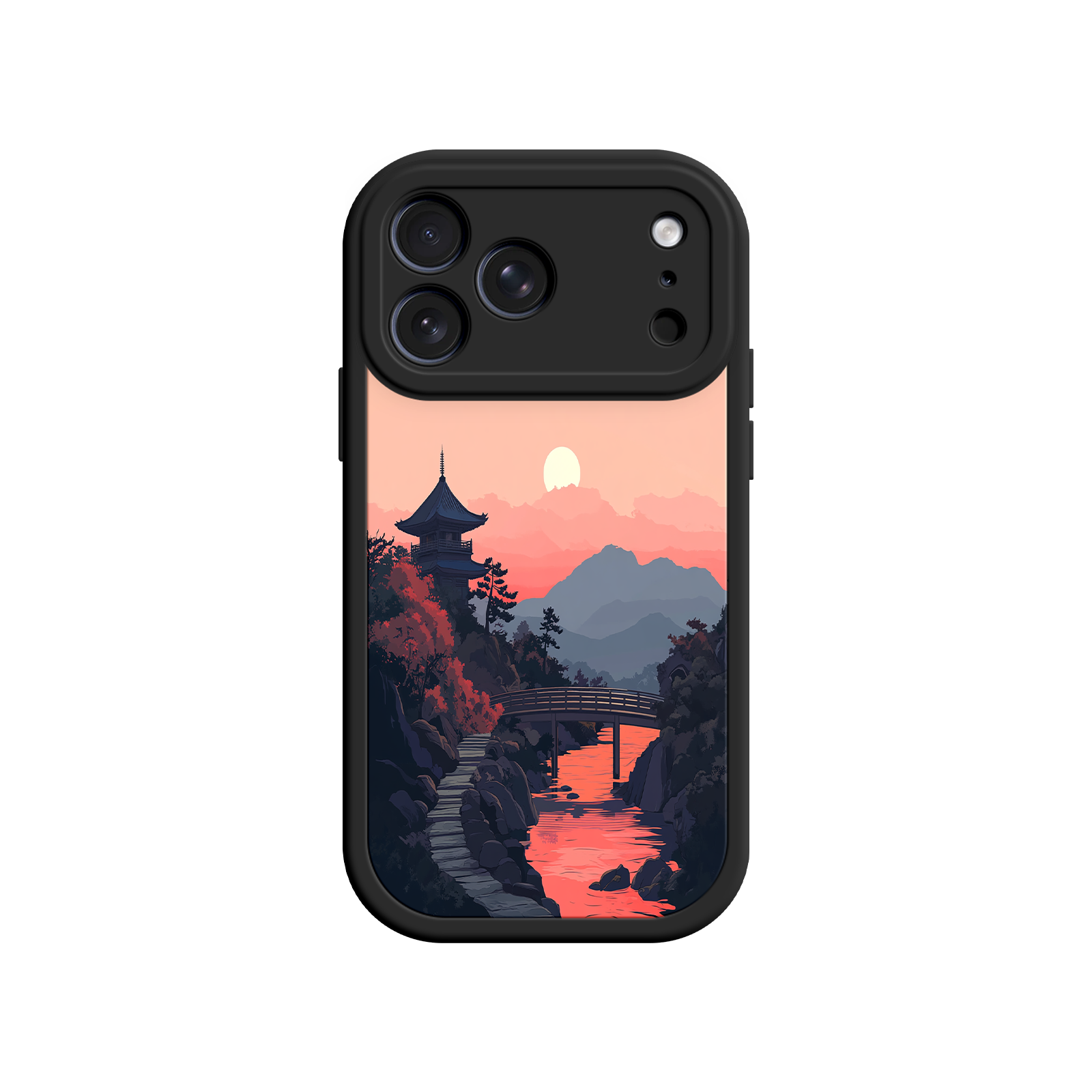 Japanese Sunset Landscape Phone Case – Scenic Pagoda Design for iPhone