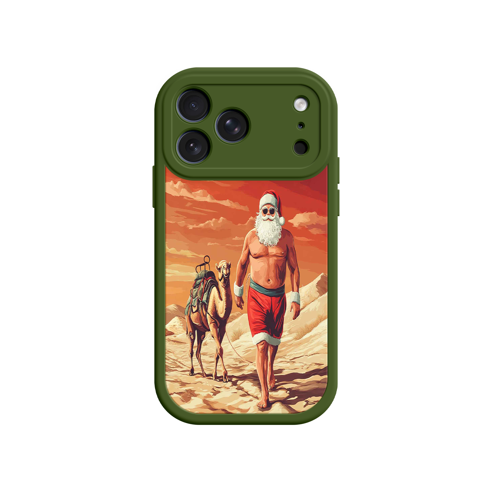 Desert Santa iPhone 17 Case – Funny Christmas Design, Muscular Santa & Camel, Holiday Heat Vibes