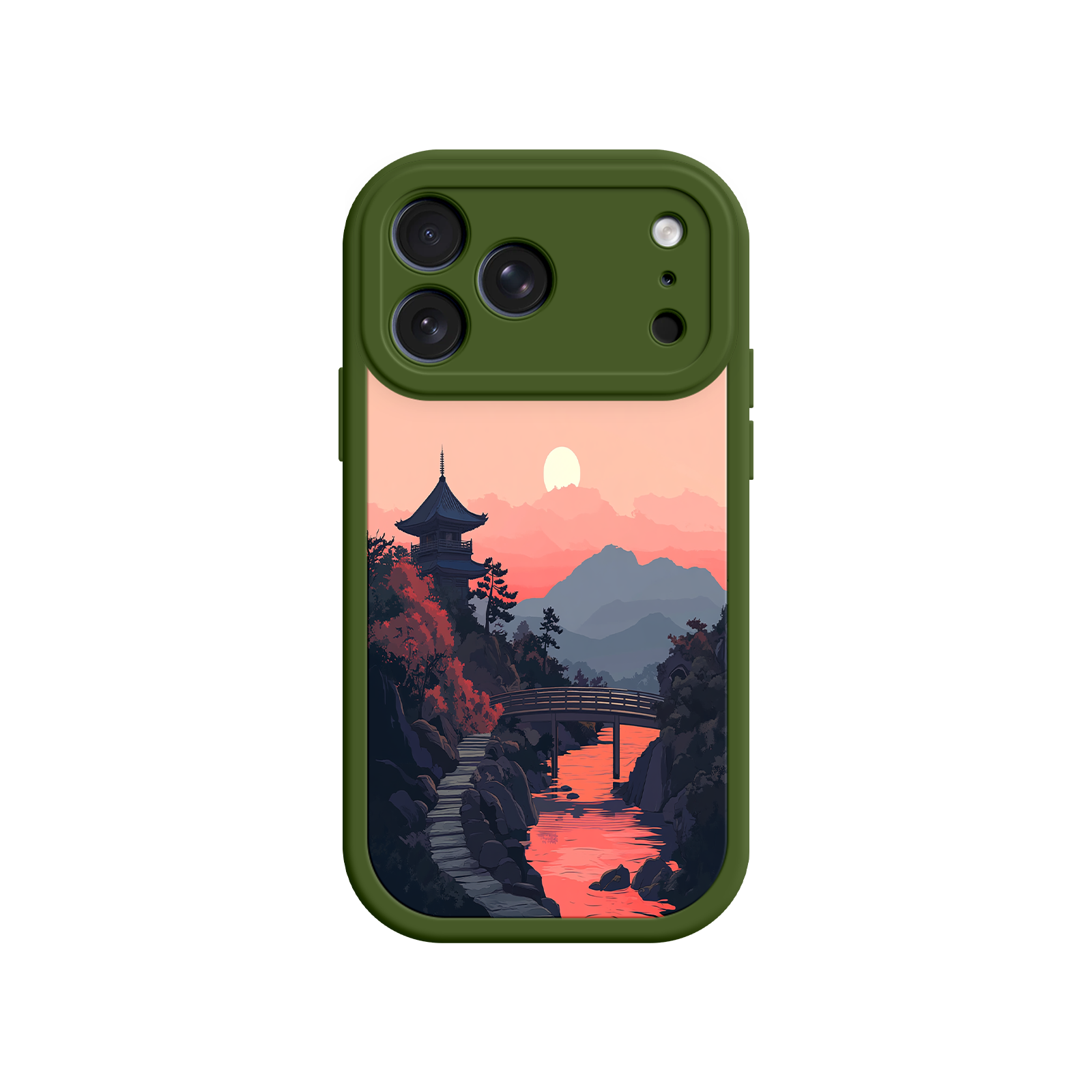 Japanese Sunset Landscape Phone Case – Scenic Pagoda Design for iPhone