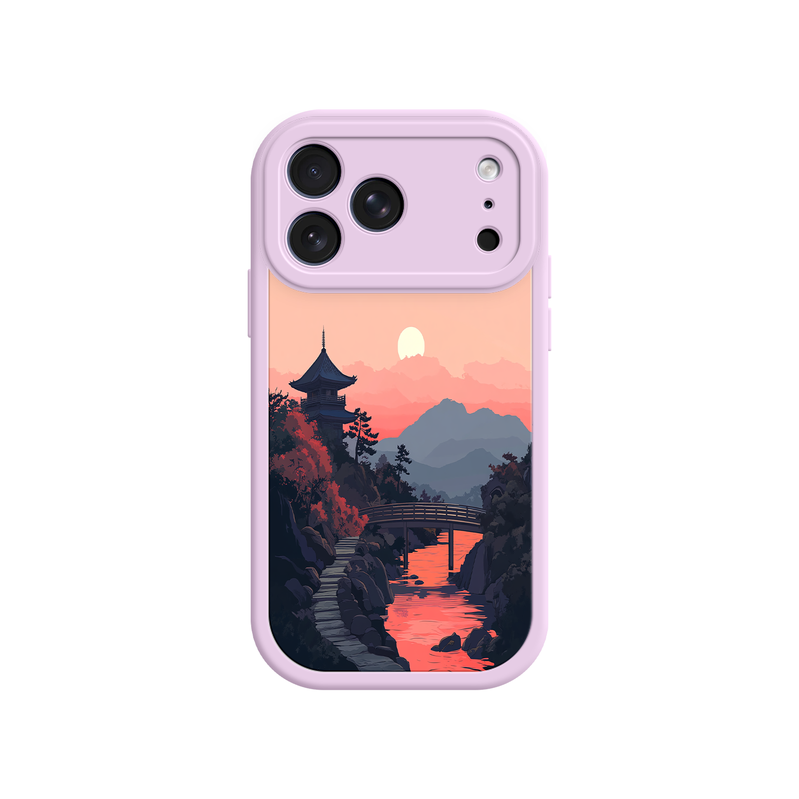 Japanese Sunset Landscape Phone Case – Scenic Pagoda Design for iPhone