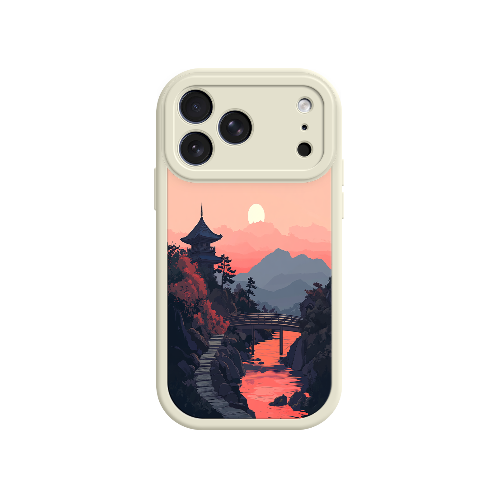 Japanese Sunset Landscape Phone Case – Scenic Pagoda Design for iPhone