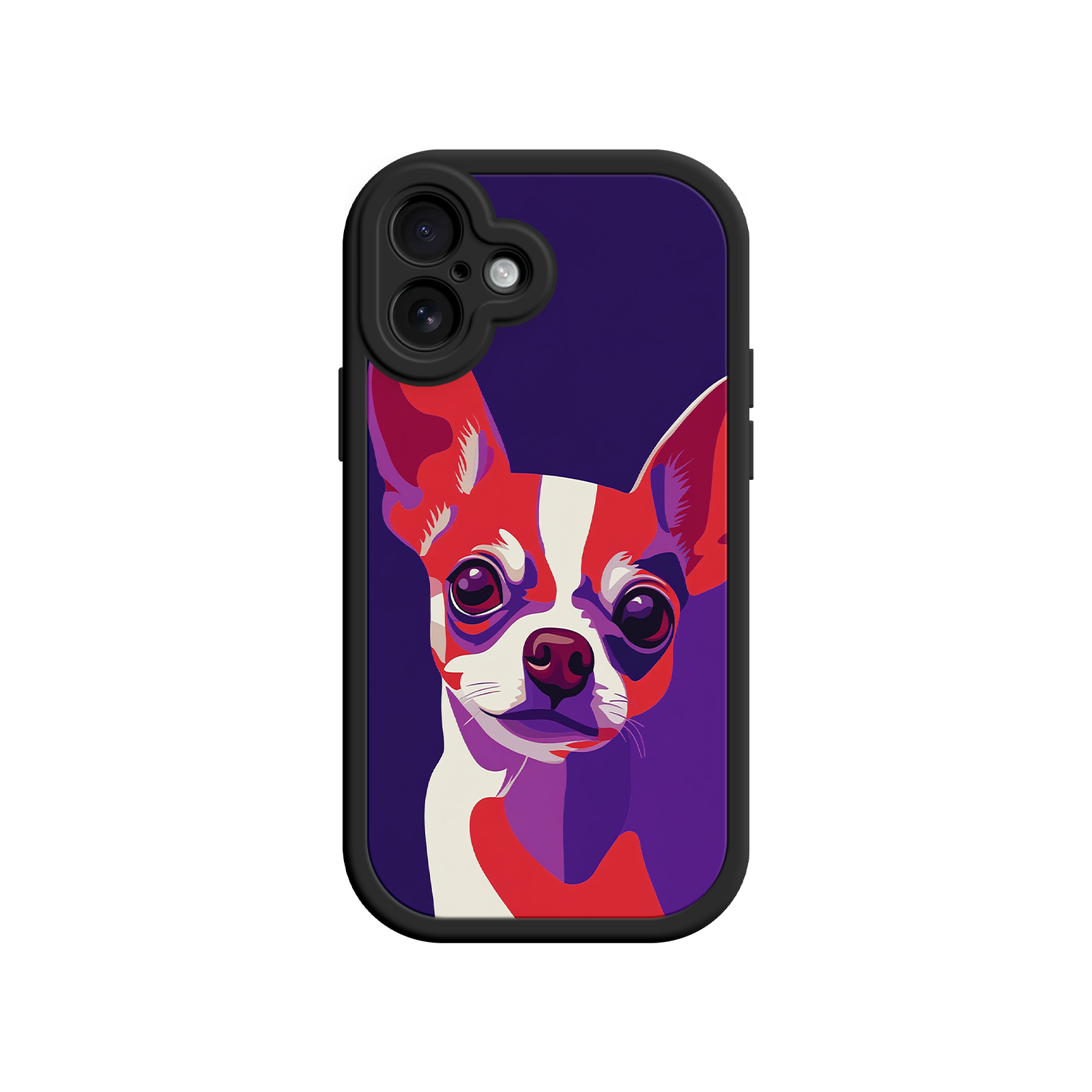Phone case with a colorful dog illustration on a white background