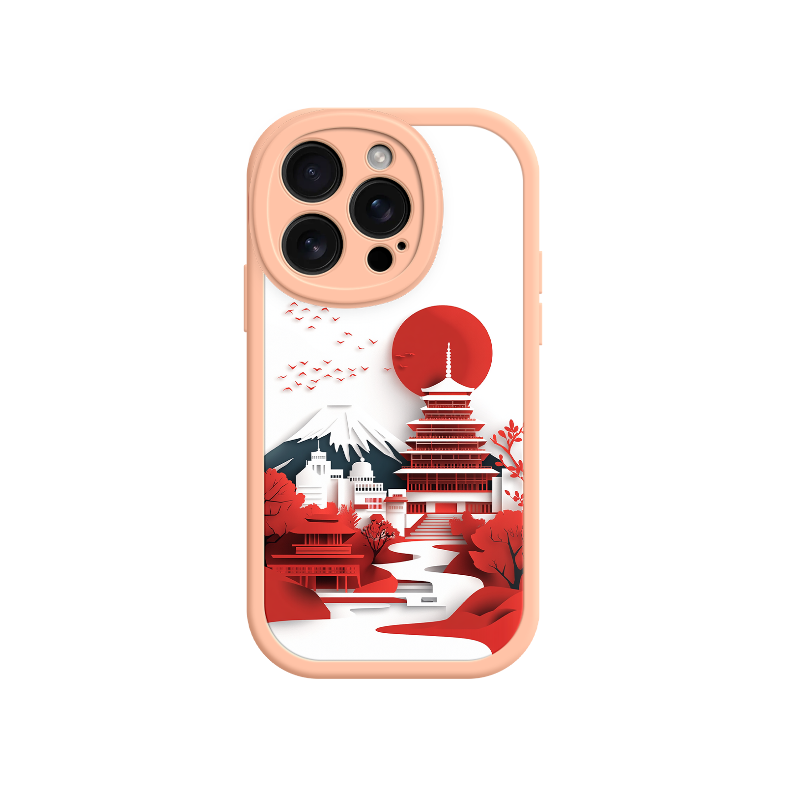 Fuji & Pagoda Japanese Landscape Phone Case - Paper Art - For iPhone