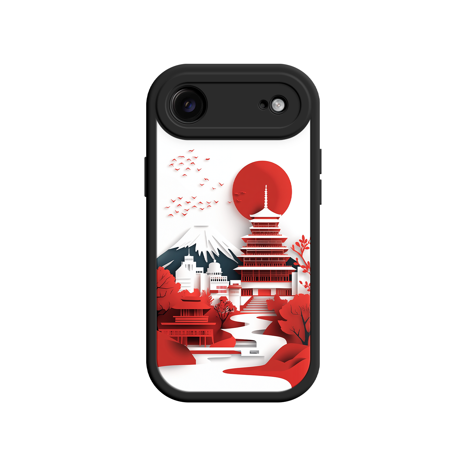 Fuji Mountain Japanese Temple Phone Case - Paper Art - For iPhone
