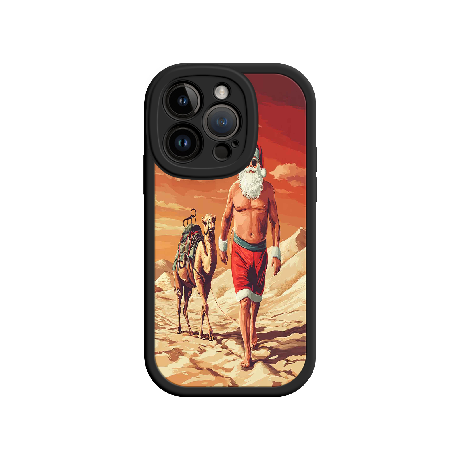 Desert Santa iPhone 17 Case – Funny Christmas Design, Muscular Santa & Camel, Holiday Heat Vibes