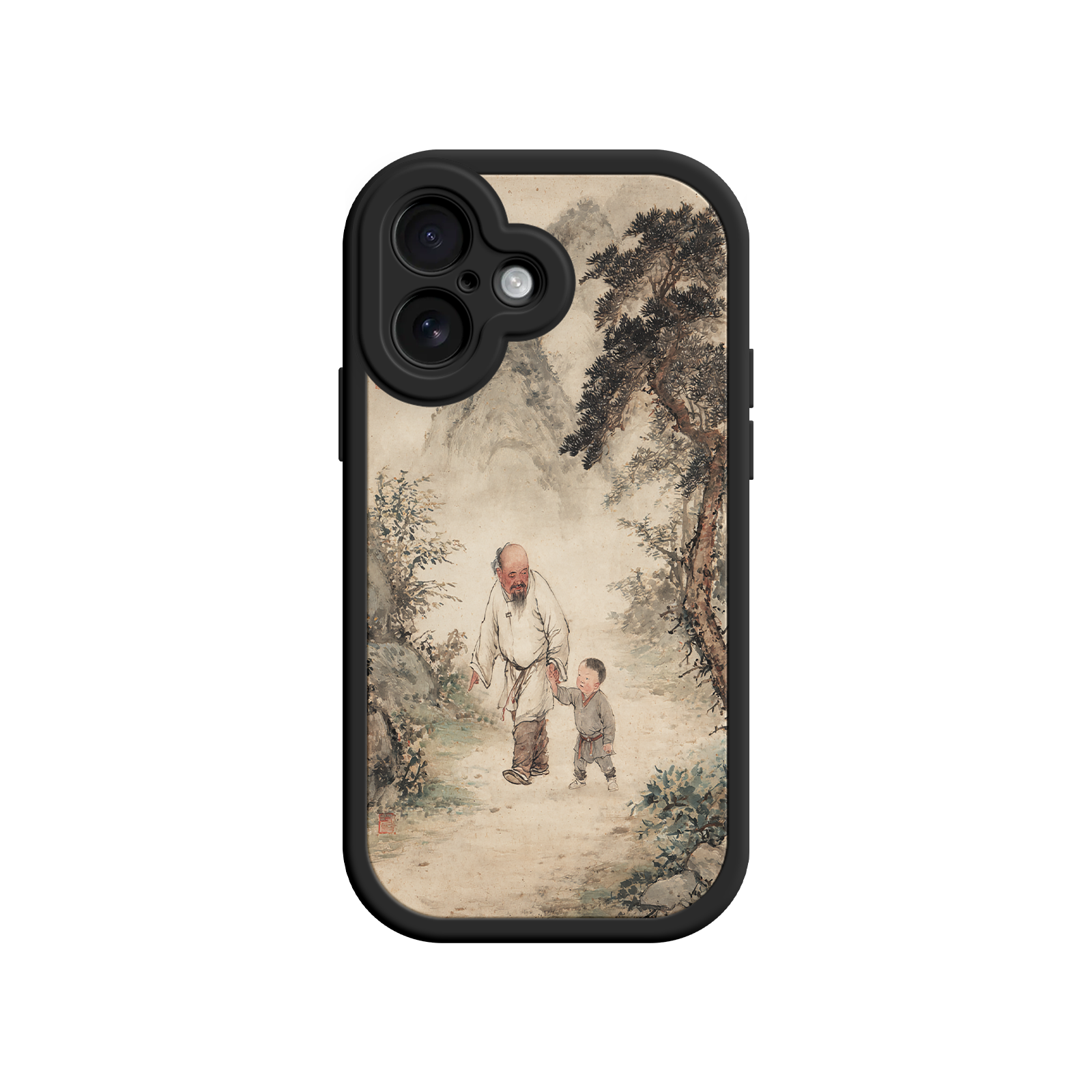 Nature-inspired phone case with pine tree and mist