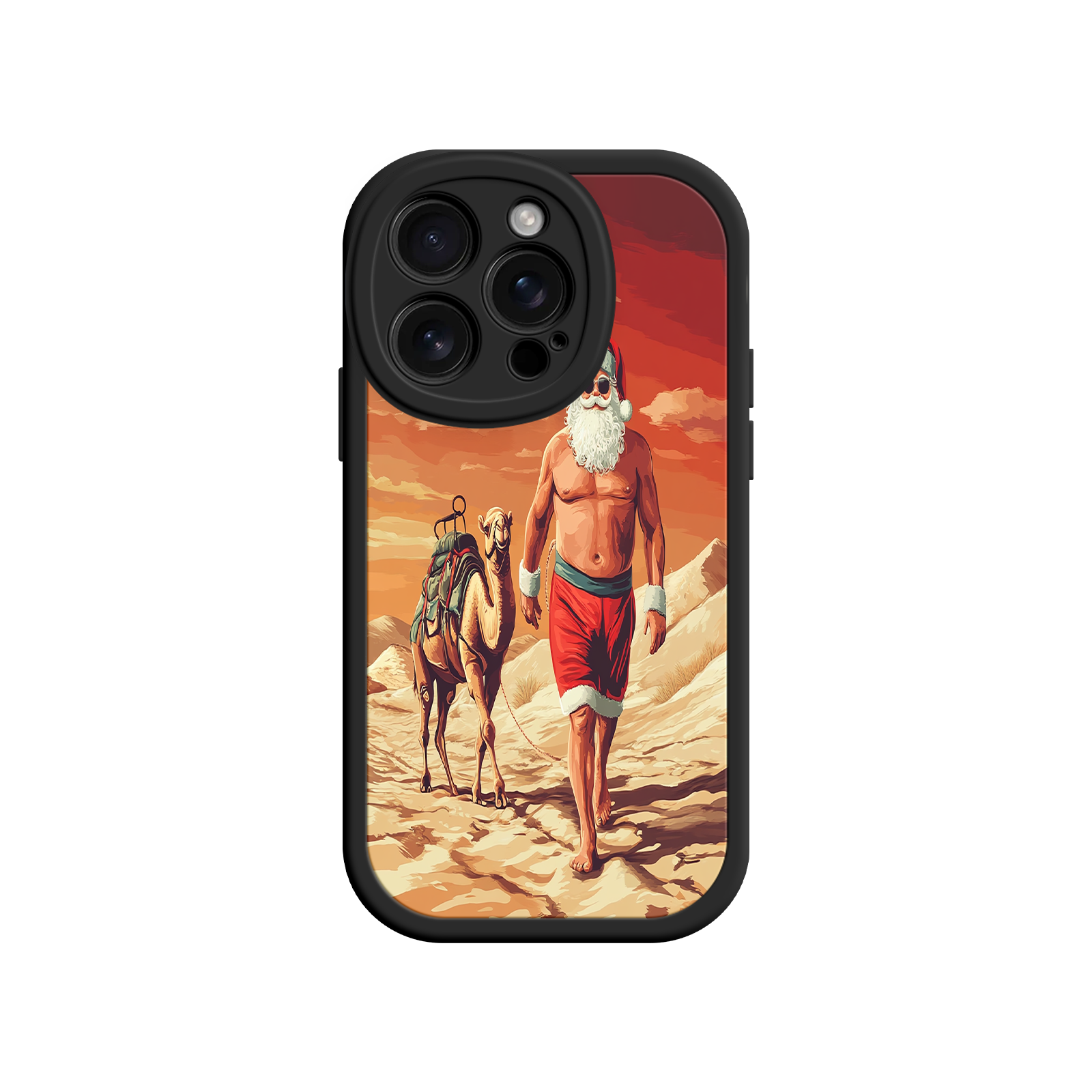 Desert Santa iPhone 17 Case – Funny Christmas Design, Muscular Santa & Camel, Holiday Heat Vibes