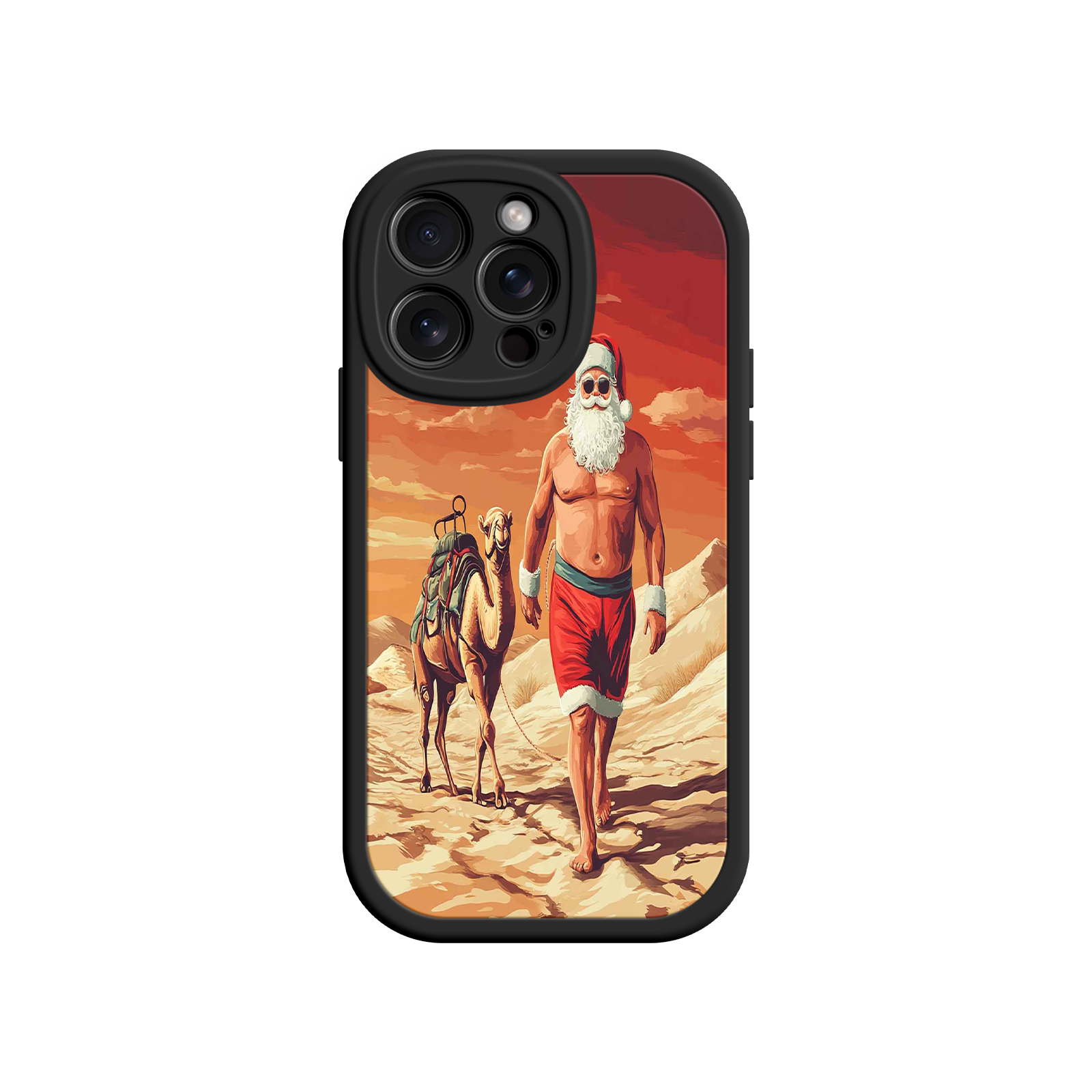 Desert Santa iPhone 17 Case – Funny Christmas Design, Muscular Santa & Camel, Holiday Heat Vibes