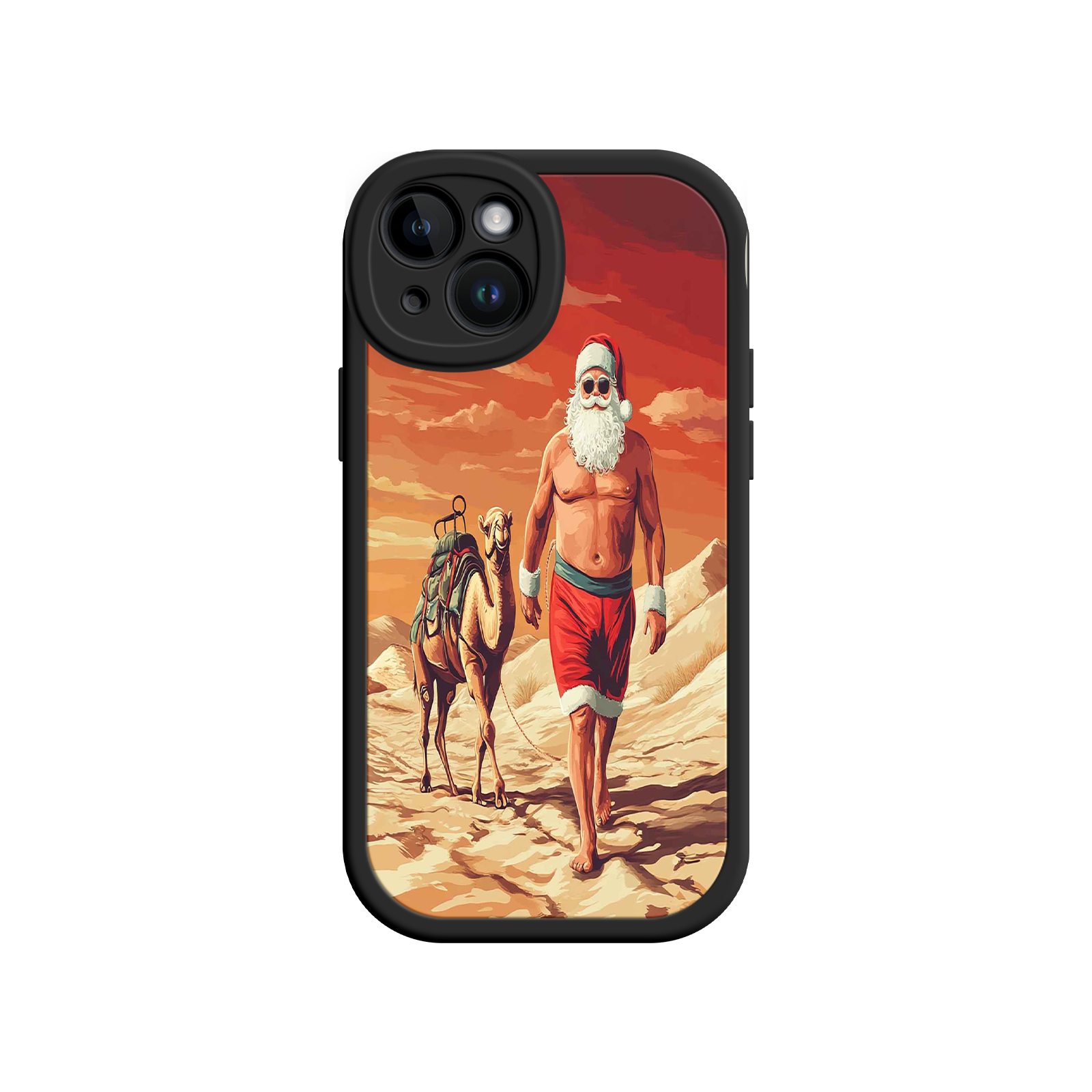 Desert Santa iPhone 17 Case – Funny Christmas Design, Muscular Santa & Camel, Holiday Heat Vibes