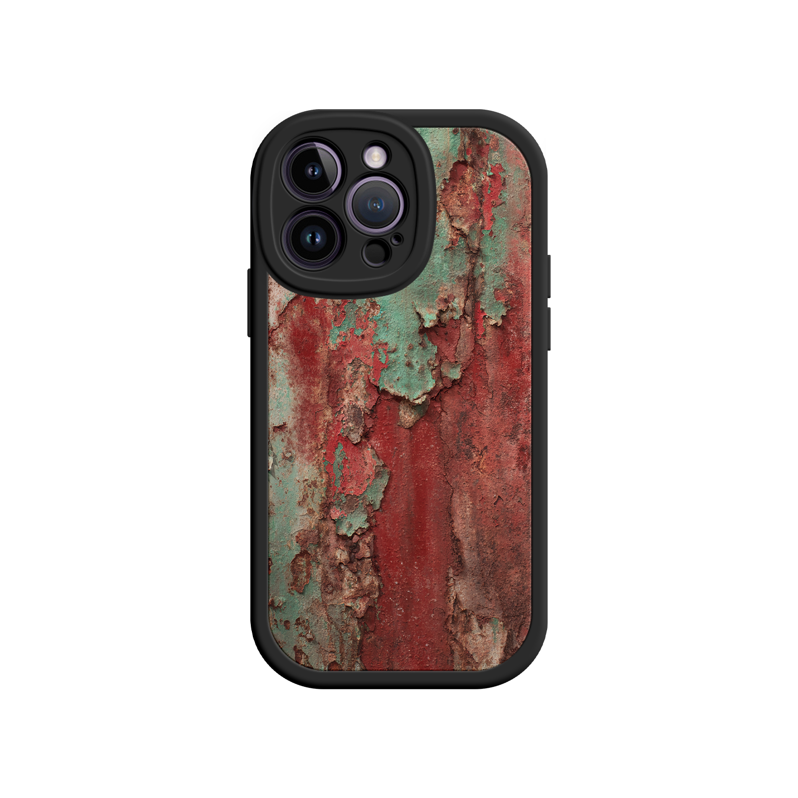 Artistic phone case with weathered paint and rust details