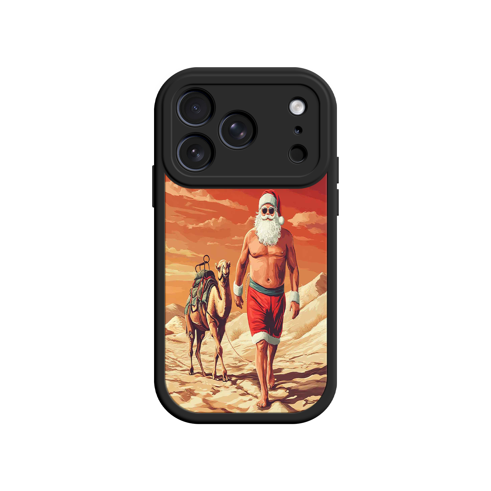 Desert Santa iPhone 17 Case – Funny Christmas Design, Muscular Santa & Camel, Holiday Heat Vibes