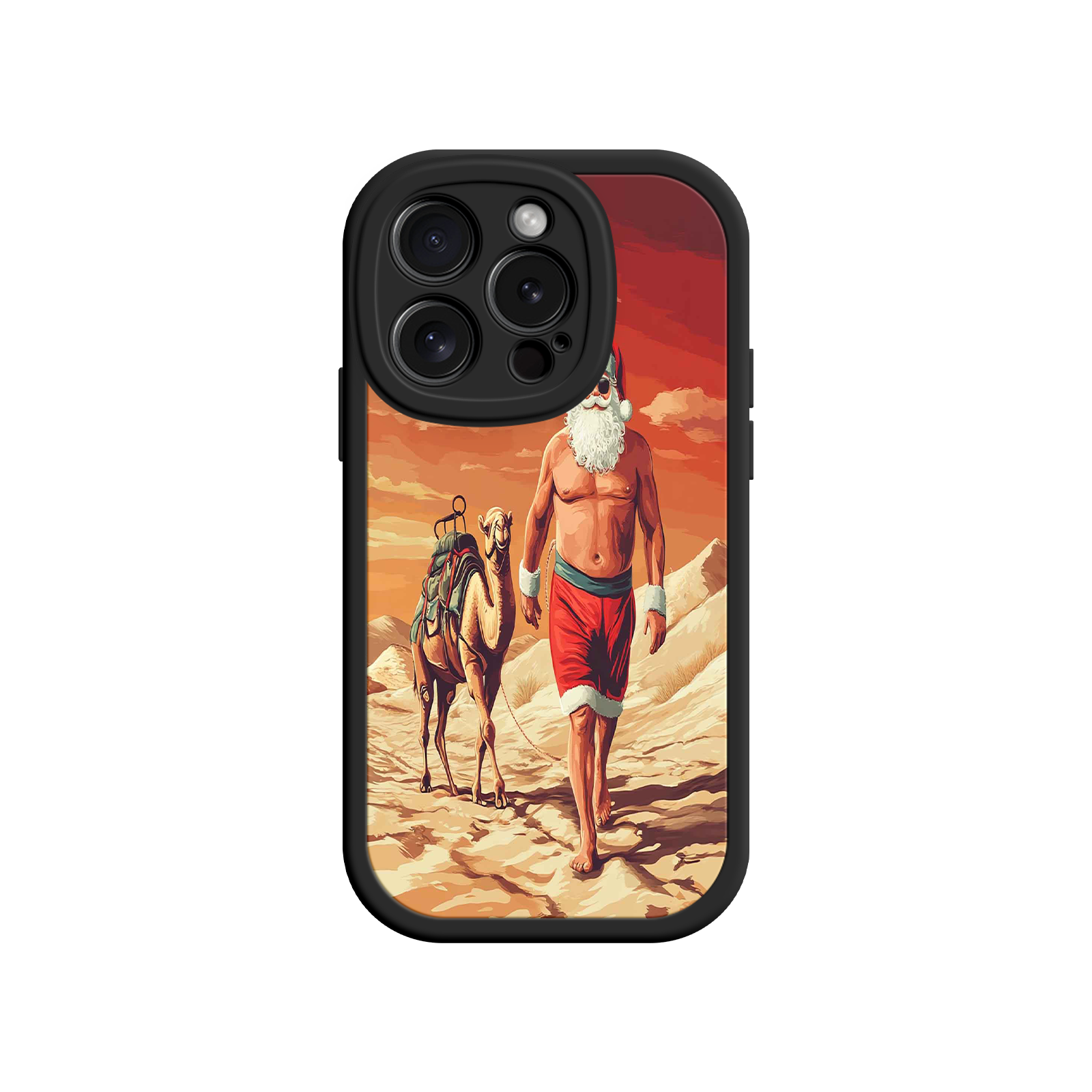 Desert Santa iPhone 17 Case – Funny Christmas Design, Muscular Santa & Camel, Holiday Heat Vibes
