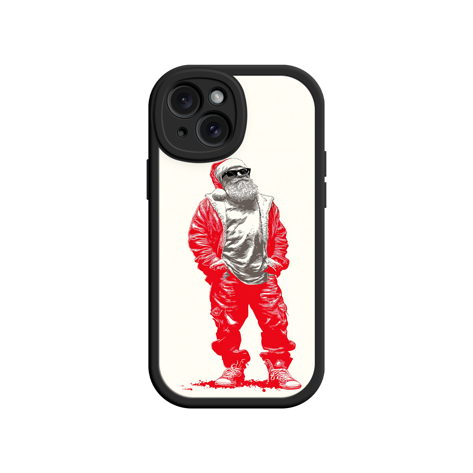 Holiday phone cover featuring confident Santa in shades