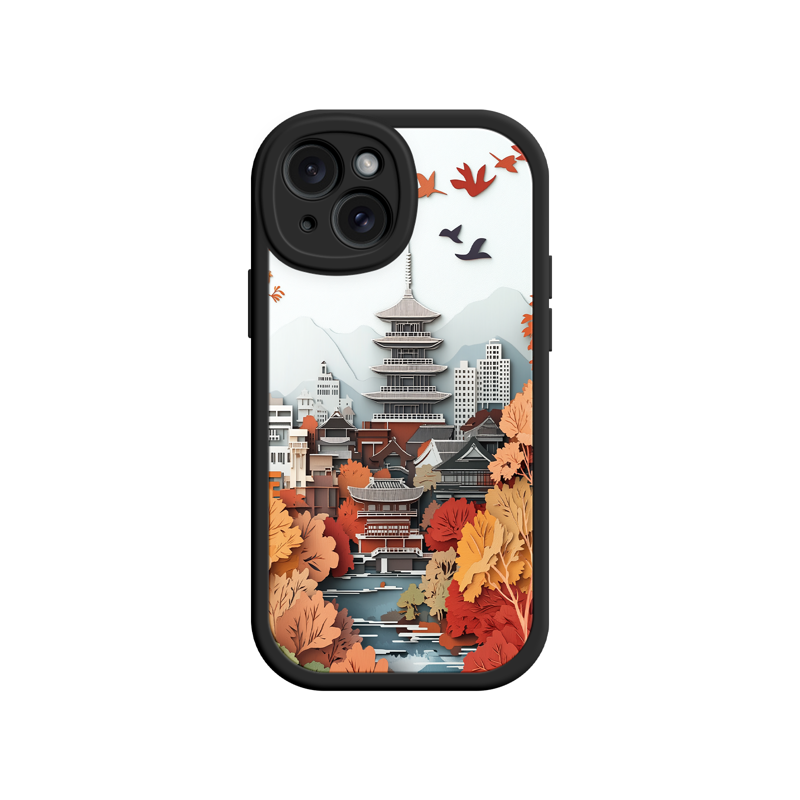 Autumn Japanese Landscape iPhone 17 Case – Traditional Japan Scene, Fall Foliage Illustration, Mount Fuji Phone Cover