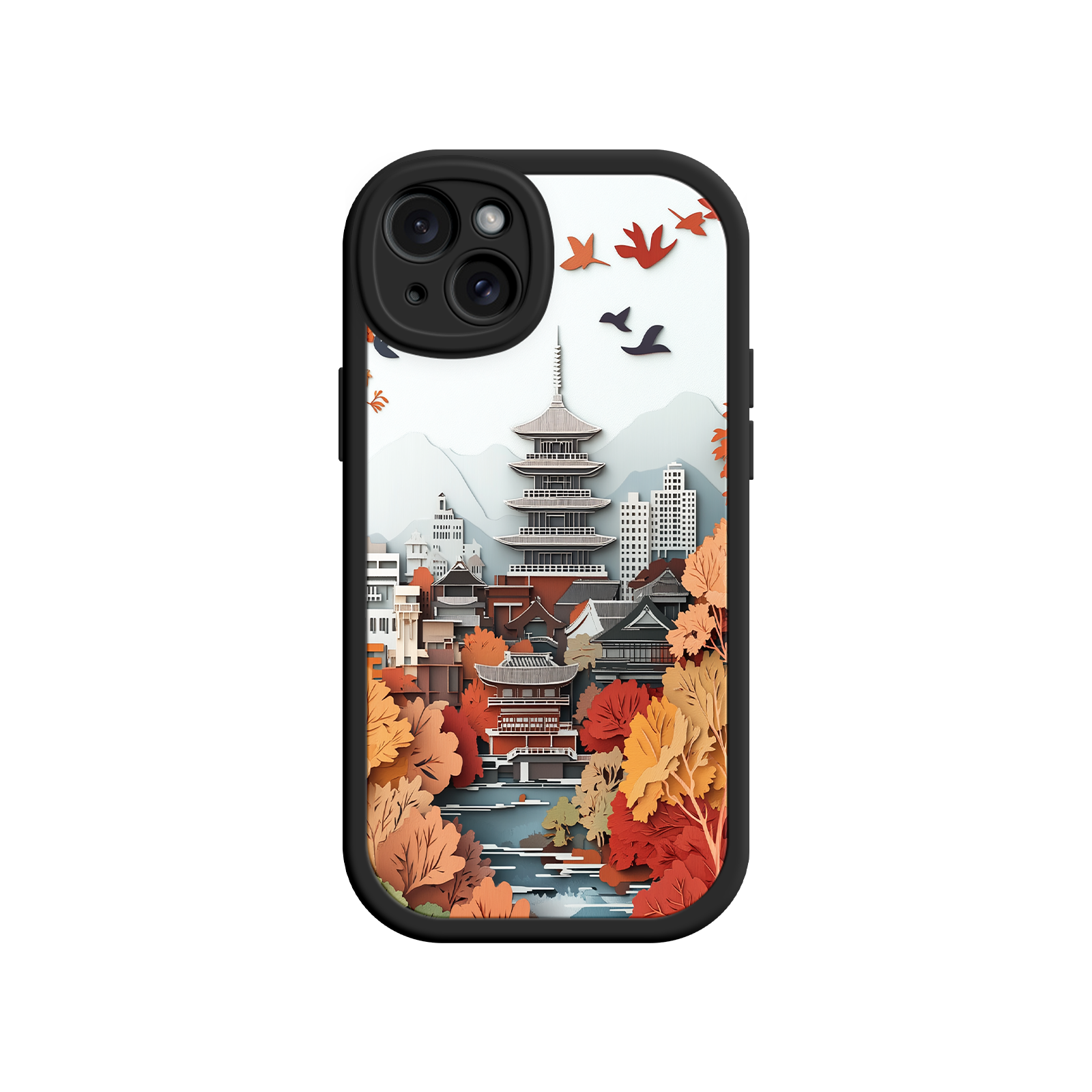 Autumn Japanese Landscape iPhone 17 Case – Traditional Japan Scene, Fall Foliage Illustration, Mount Fuji Phone Cover