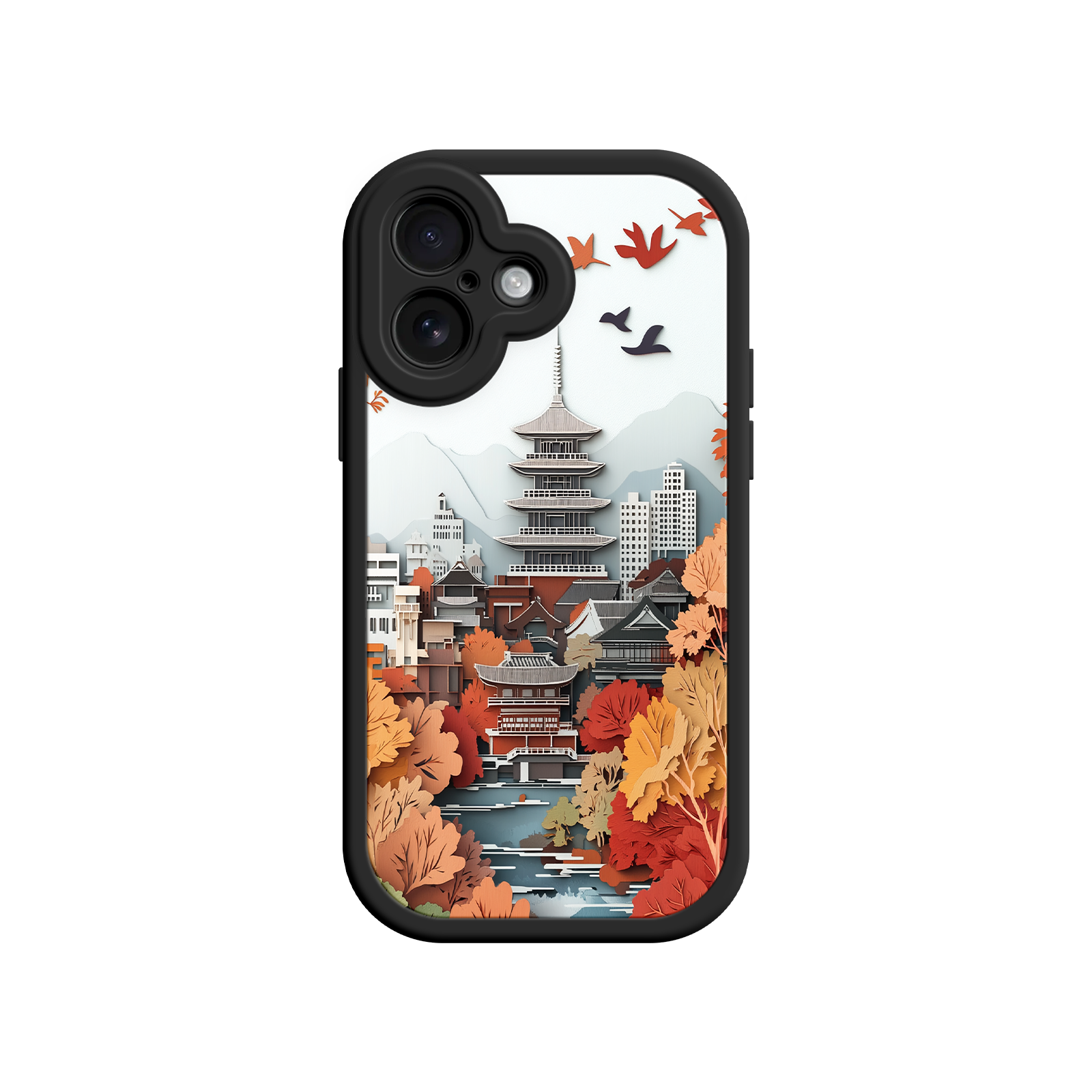 Autumn Japanese Landscape iPhone 17 Case – Traditional Japan Scene, Fall Foliage Illustration, Mount Fuji Phone Cover