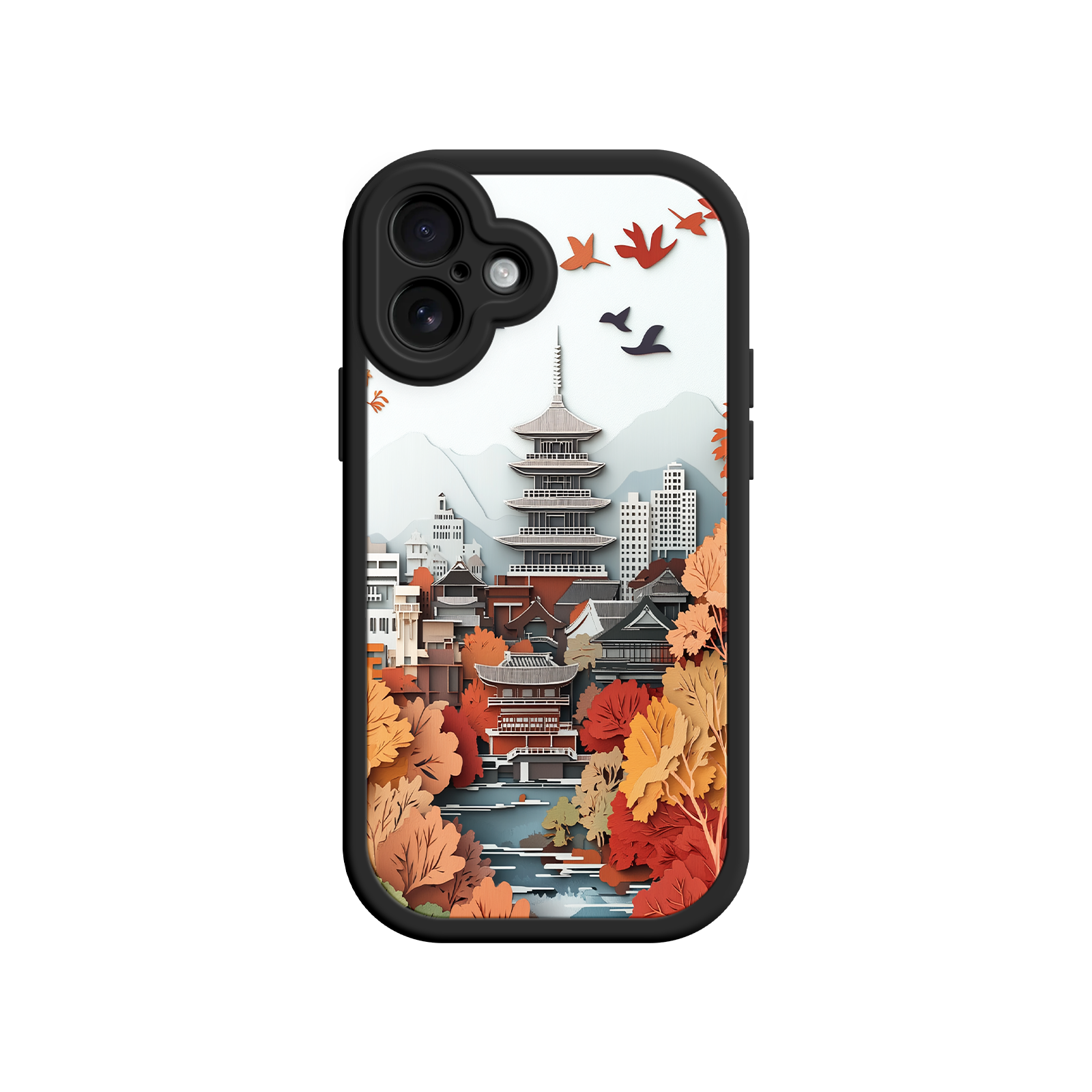 Autumn Japanese Landscape iPhone 17 Case – Traditional Japan Scene, Fall Foliage Illustration, Mount Fuji Phone Cover