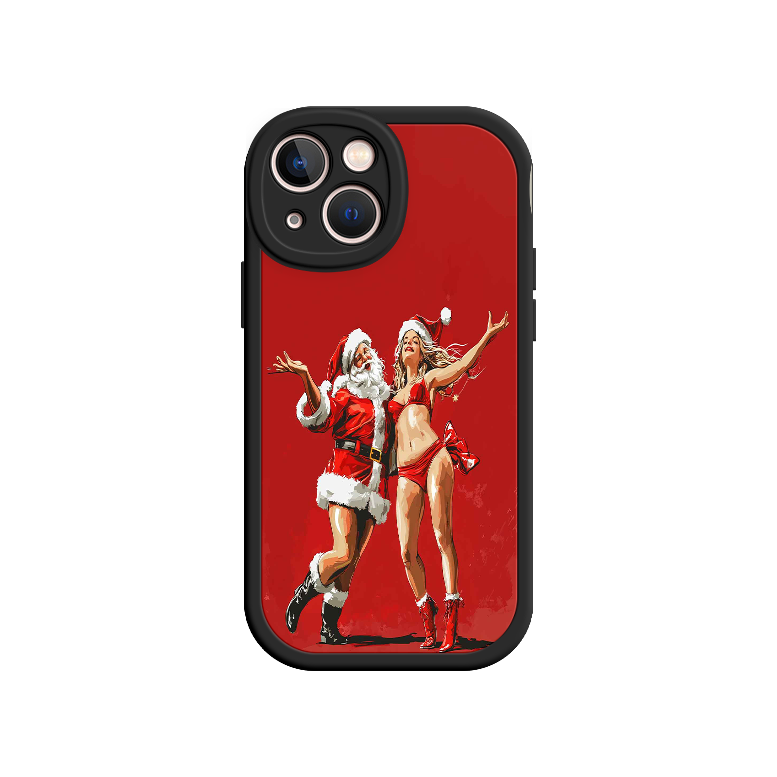 Merry & Flirty iPhone 17 Case – Fun Christmas Couple, Bold Red Festive Design, Santa & Sexy Santa Girl