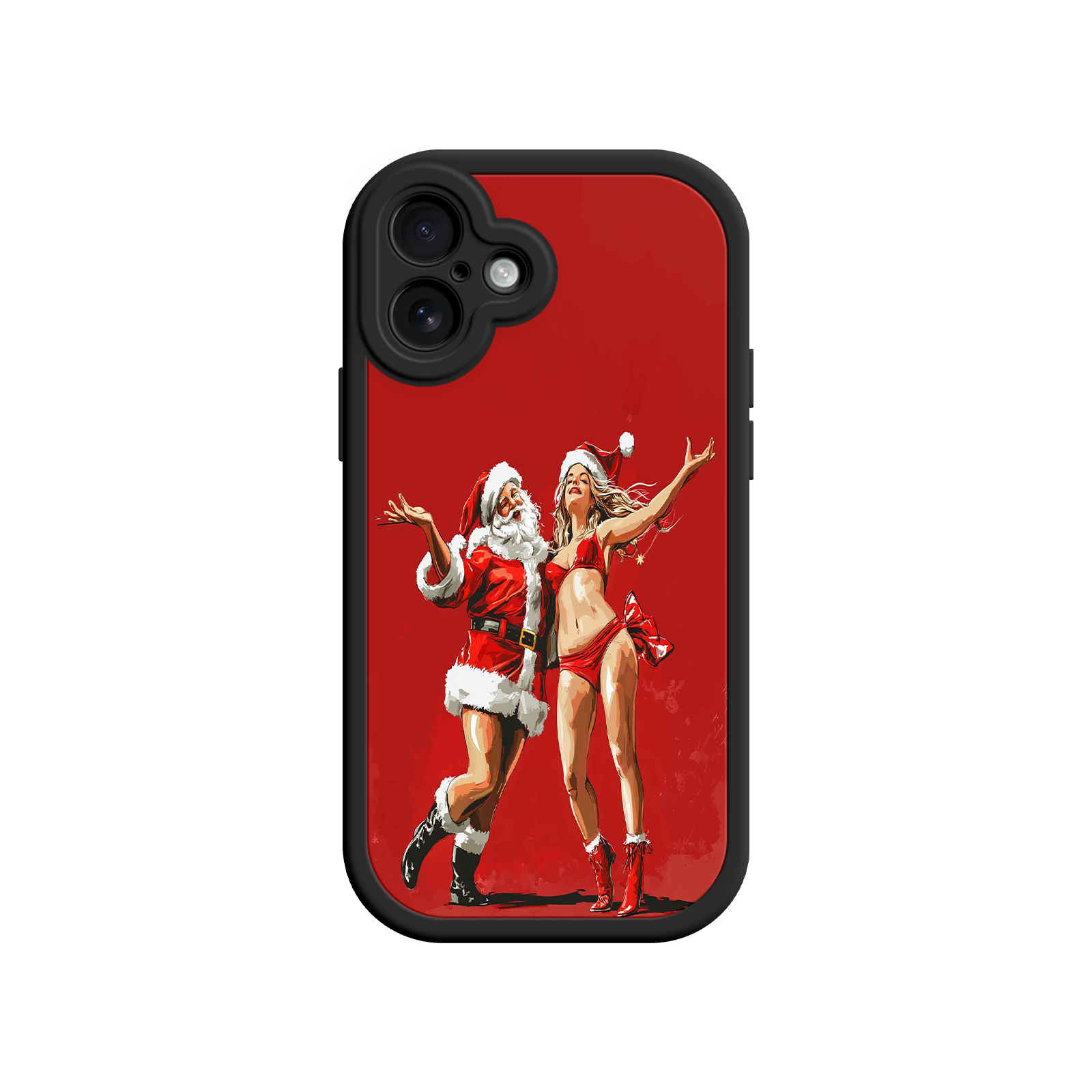 Merry & Flirty iPhone 17 Case – Fun Christmas Couple, Bold Red Festive Design, Santa & Sexy Santa Girl