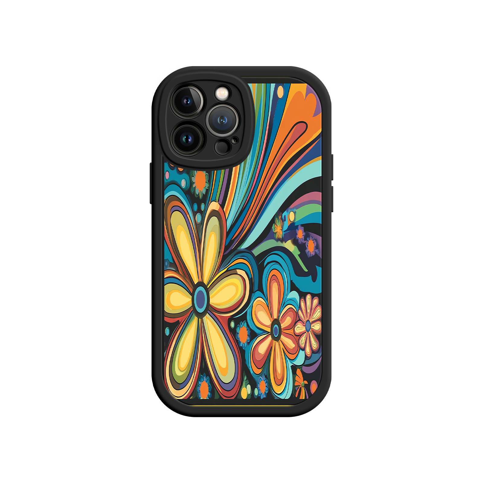 Psychedelic Floral iPhone 17 Case – Hippie Flower Power Design, 60s 70s Retro Vibes, Groovy Swirls