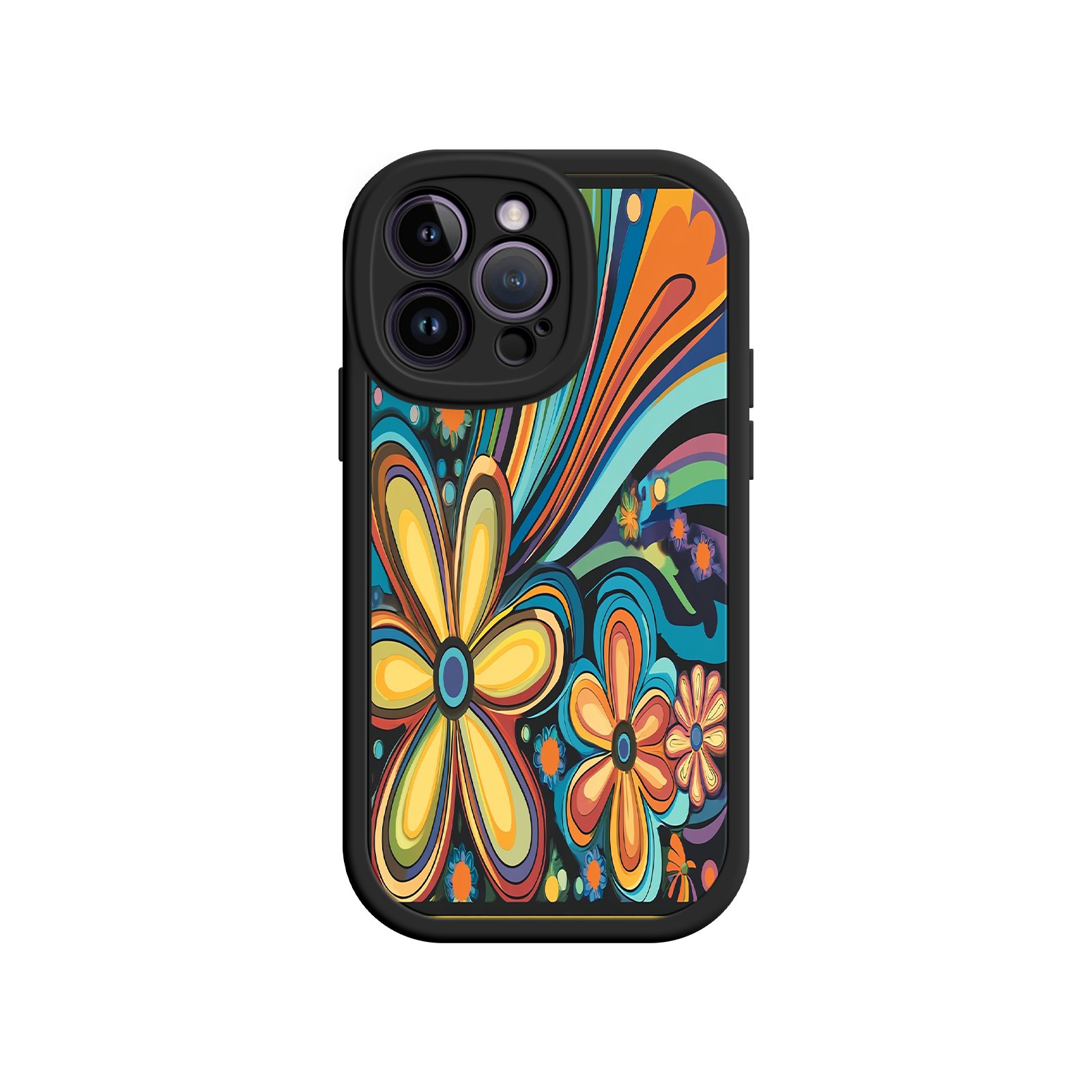 Psychedelic Floral iPhone 17 Case – Hippie Flower Power Design, 60s 70s Retro Vibes, Groovy Swirls