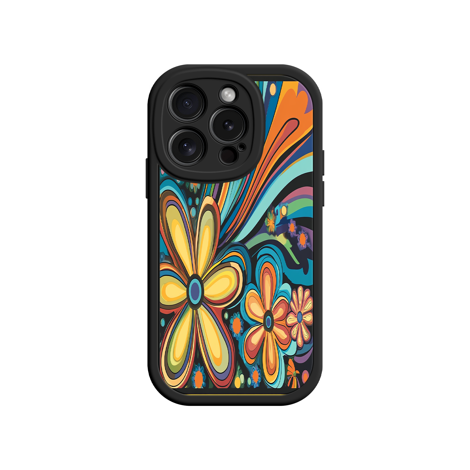 Psychedelic Floral iPhone 17 Case – Hippie Flower Power Design, 60s 70s Retro Vibes, Groovy Swirls