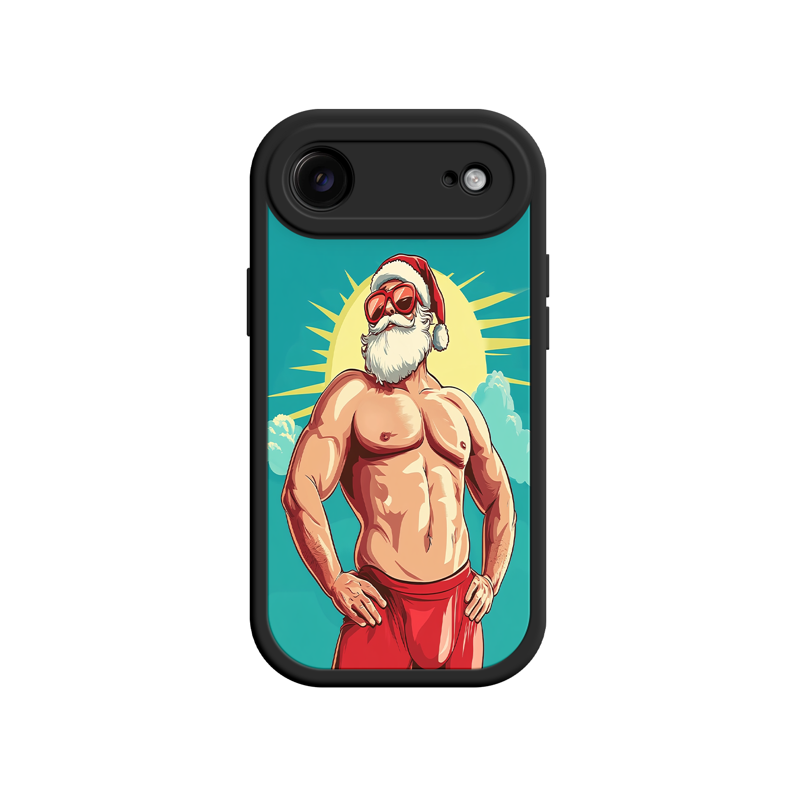 Funny iPhone case with shirtless Santa Claus