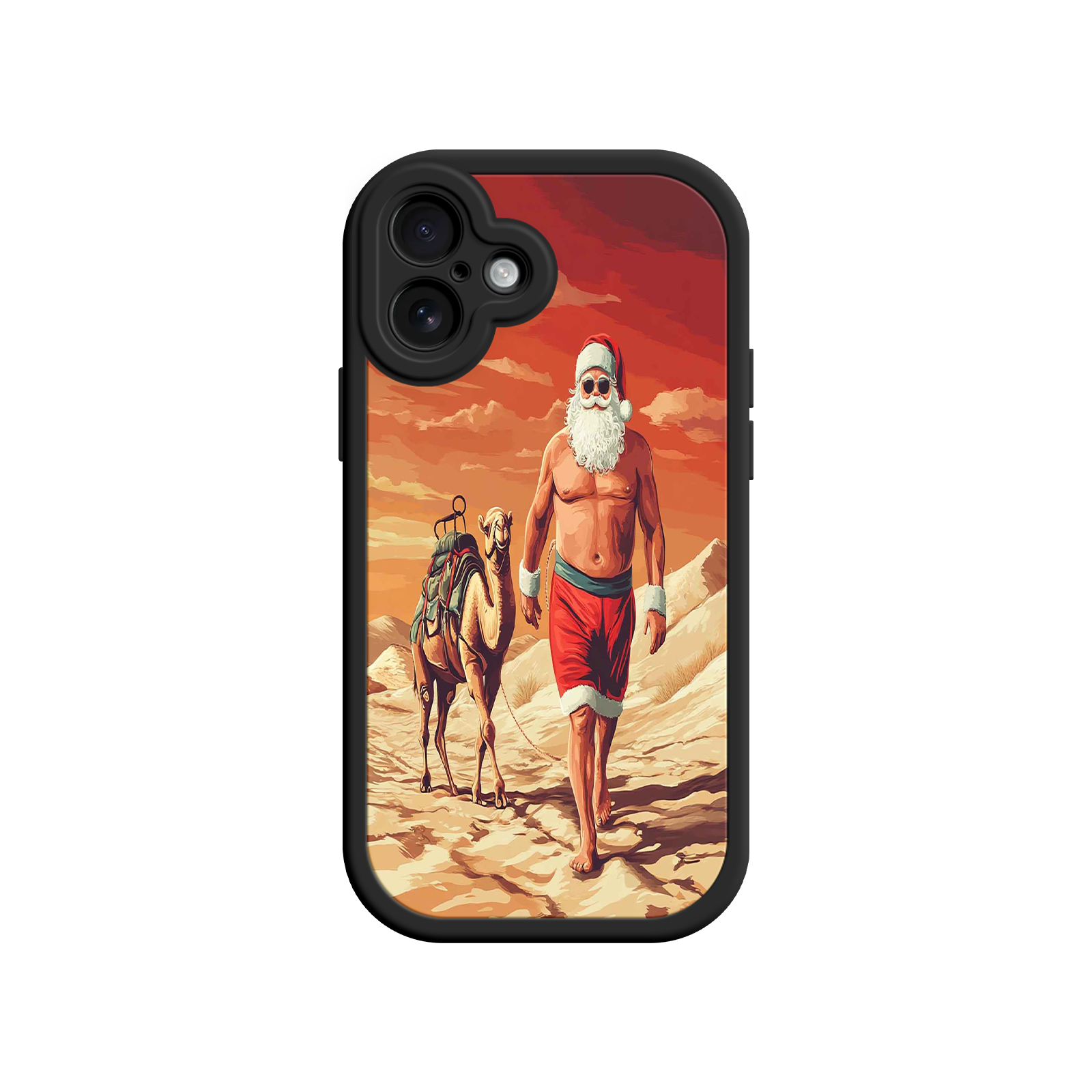 Desert Santa iPhone 17 Case – Funny Christmas Design, Muscular Santa & Camel, Holiday Heat Vibes