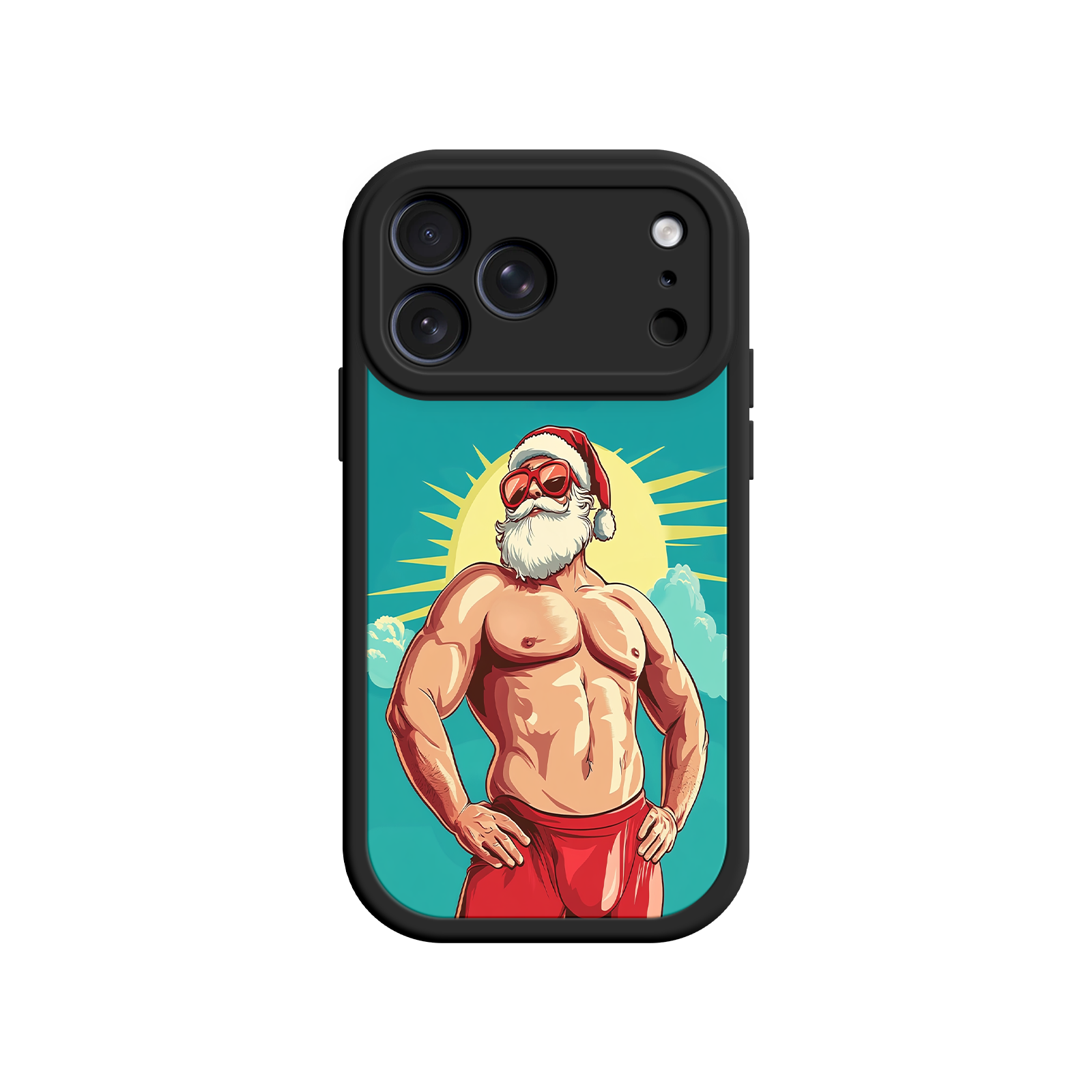 Humorous phone case with buff Santa character