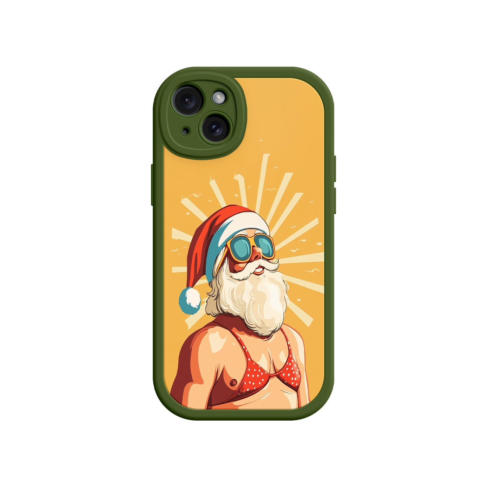 Humorous phone case with festive sunburst background